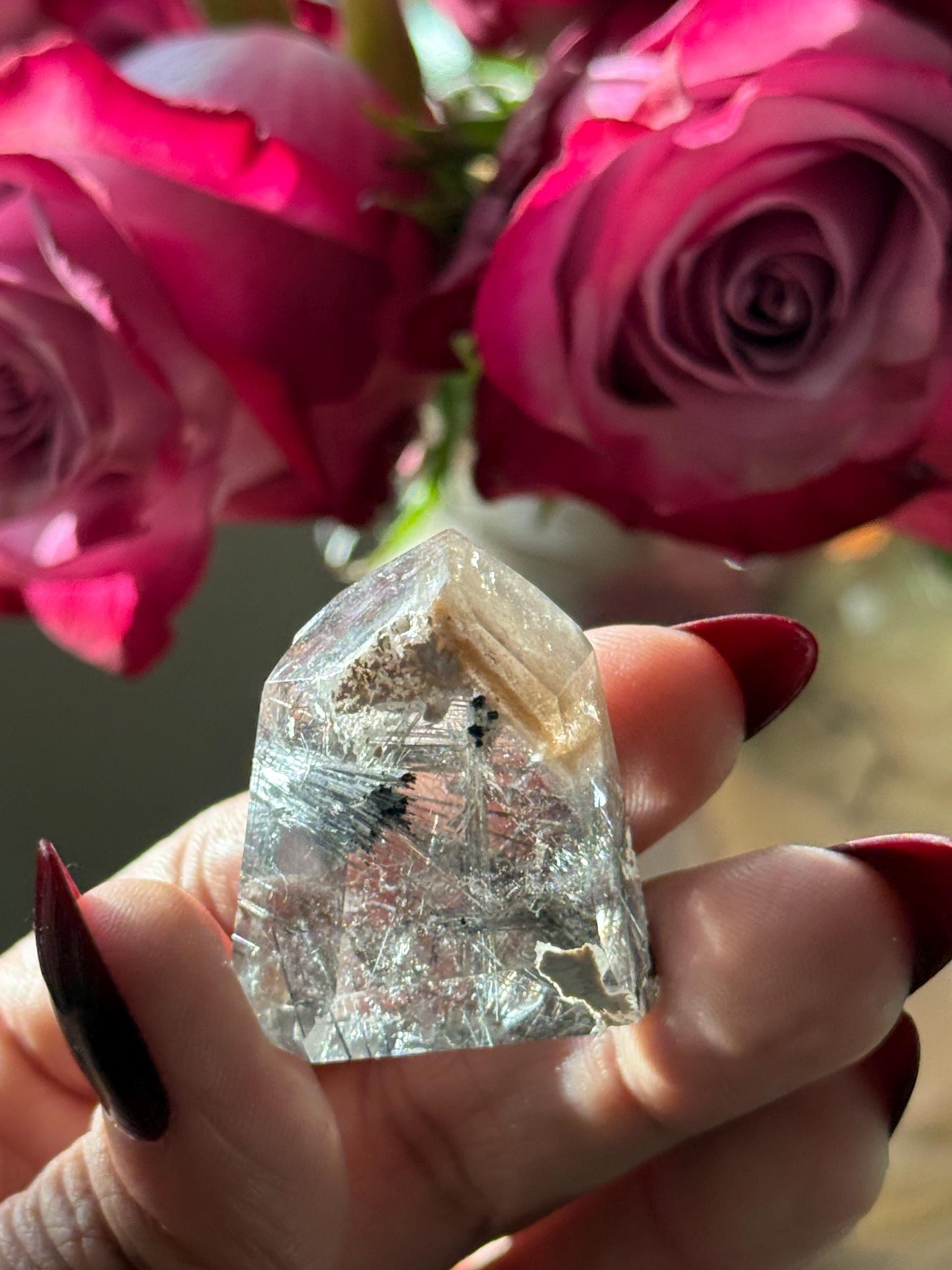 Silver Rutilated Quartz, Titanium dioxide mineral, Black Rutile, Rutilated Quartz, Rutile Quartz, Garden Quartz, MINI SIZE