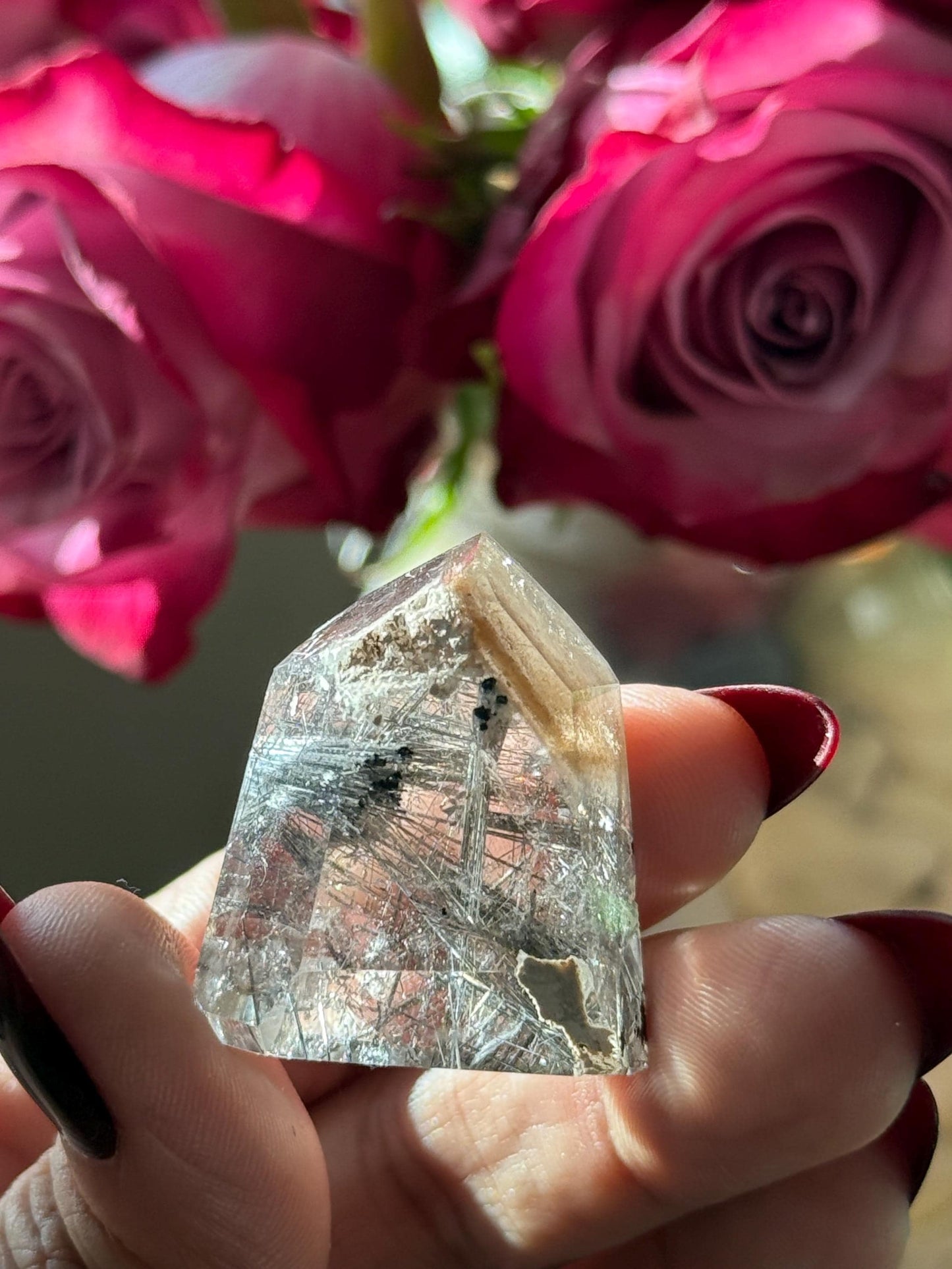 Silver Rutilated Quartz, Titanium dioxide mineral, Black Rutile, Rutilated Quartz, Rutile Quartz, Garden Quartz, MINI SIZE