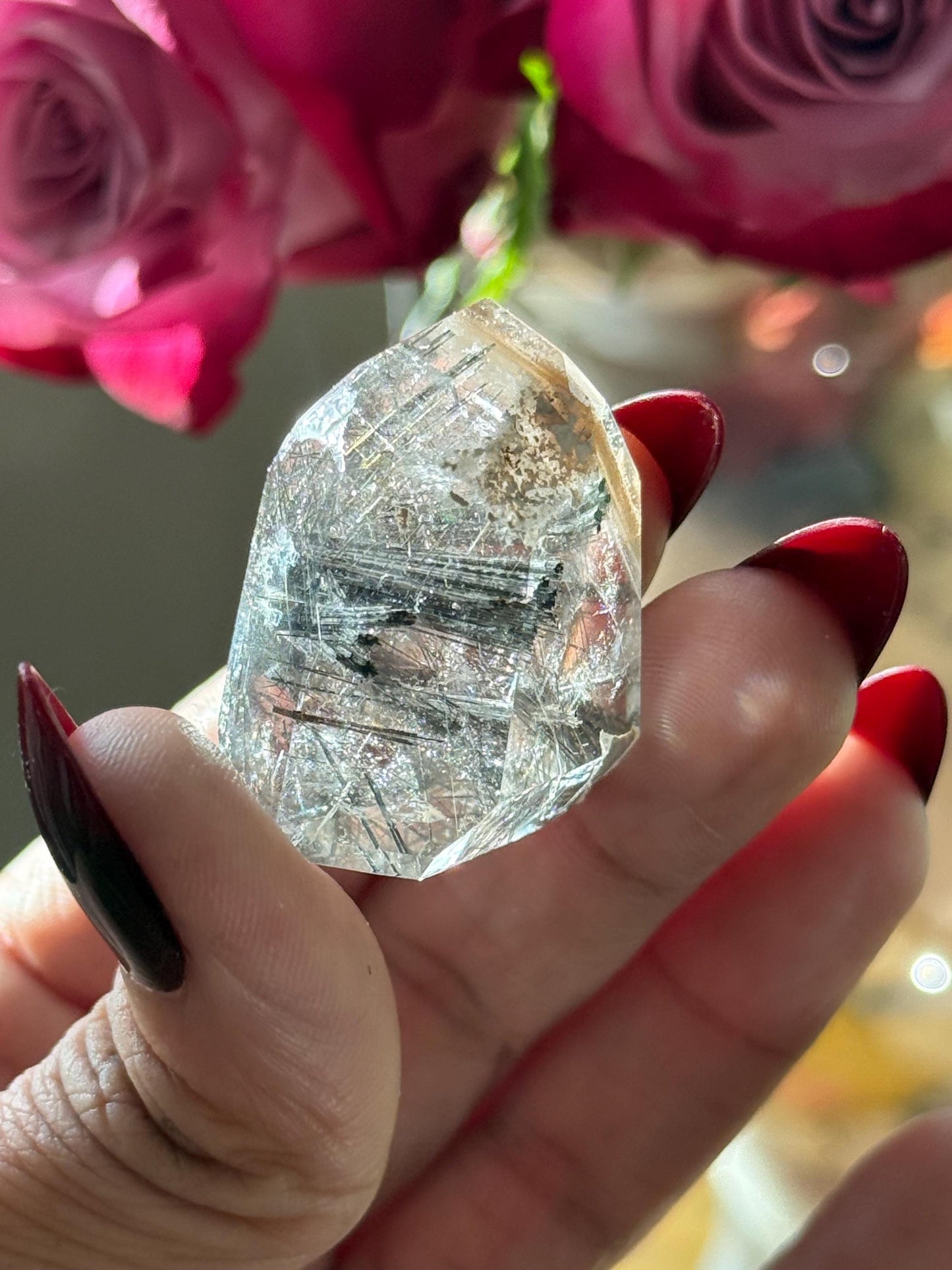 Silver Rutilated Quartz, Titanium dioxide mineral, Black Rutile, Rutilated Quartz, Rutile Quartz, Garden Quartz, MINI SIZE