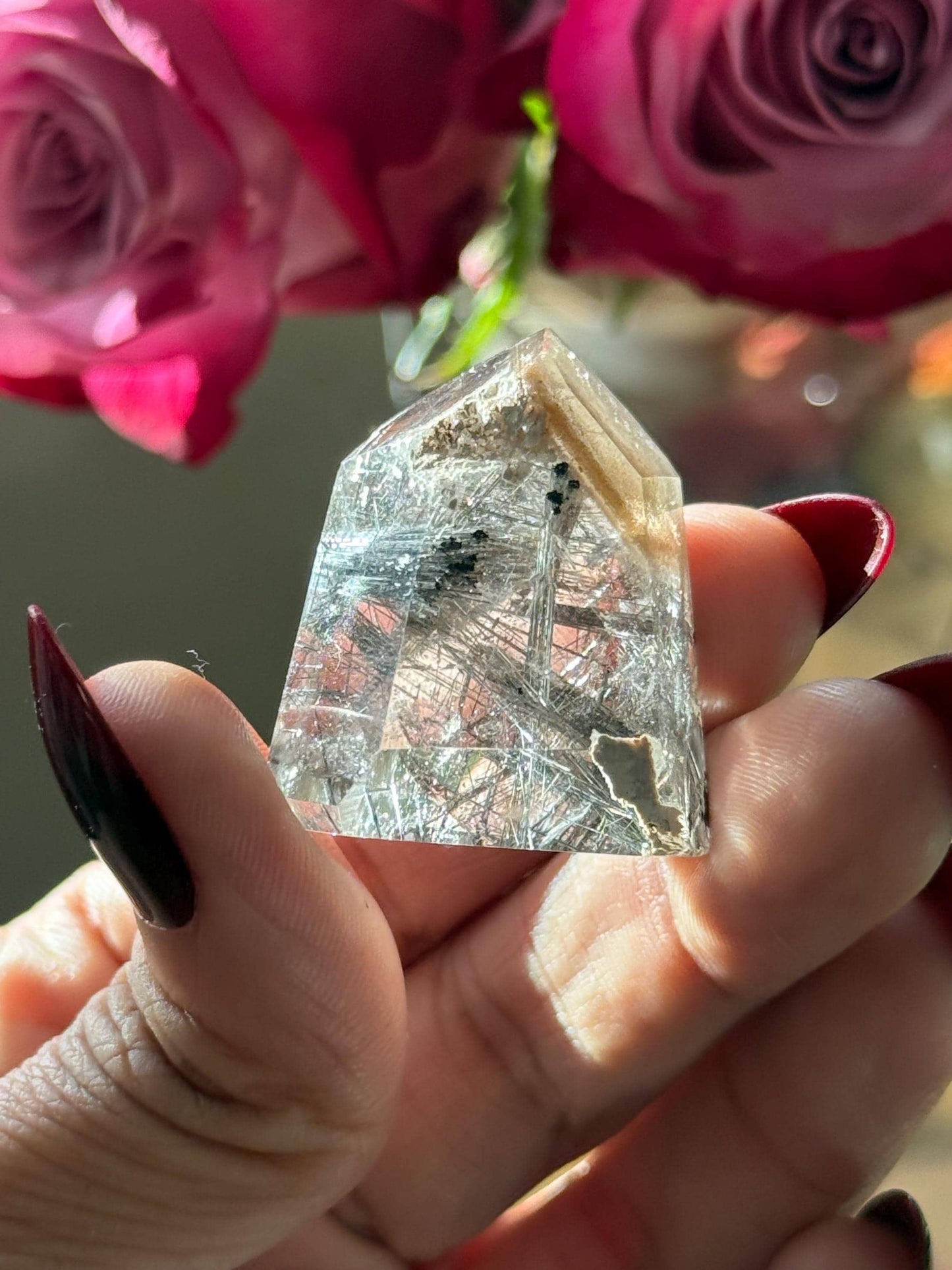 Silver Rutilated Quartz, Titanium dioxide mineral, Black Rutile, Rutilated Quartz, Rutile Quartz, Garden Quartz, MINI SIZE