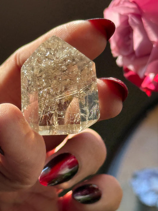 Silver Rutilated Quartz with Mica, Titanium dioxide mineral,