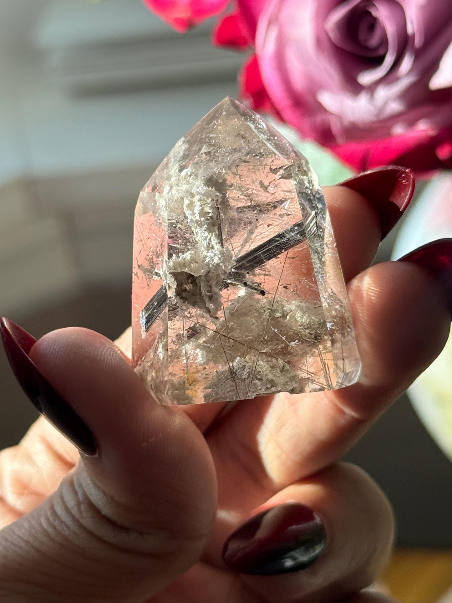 Silver Rutilated Quartz, Titanium dioxide mineral, Black Rutile, Rutilated Quartz, Rutile Quartz, Garden Quartz, MINI SIZE