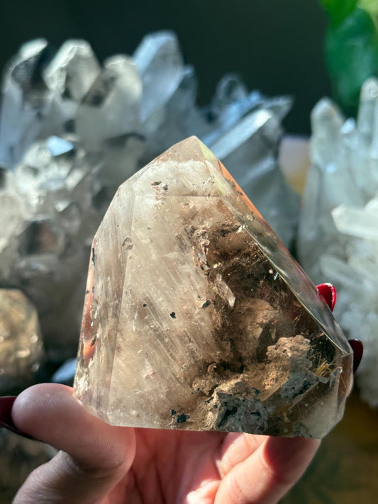 Smoky Quartz With Lodolite Inclusions, High Clarity Garden Quartz, Rutile Quartz, Scenic Quartz Stone, Polished Garden Quartz, Crystal Gifts