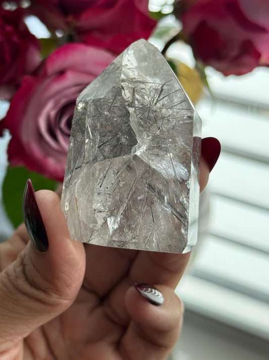 Silver Rutilated Quartz, Titanium dioxide mineral, Rutilated Quartz, Rutile Quartz, Garden Quartz, Polished Lodolite Quartz, Crystal Gifts,