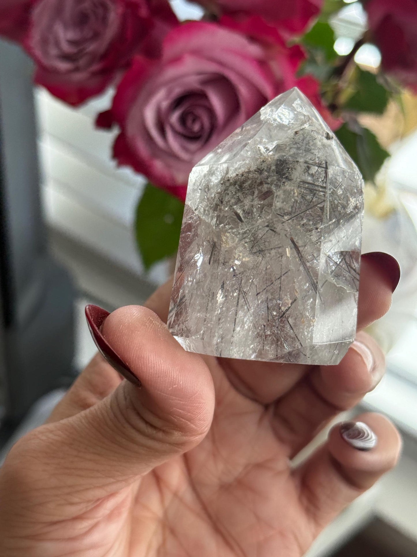Silver Rutilated Quartz, Titanium dioxide mineral, Rutilated Quartz, Rutile Quartz, Garden Quartz, Polished Lodolite Quartz, Crystal Gifts,