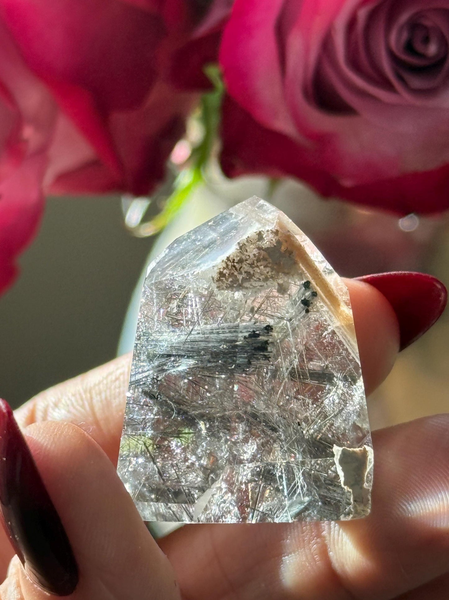 Silver Rutilated Quartz, Titanium dioxide mineral, Black Rutile, Rutilated Quartz, Rutile Quartz, Garden Quartz, MINI SIZE