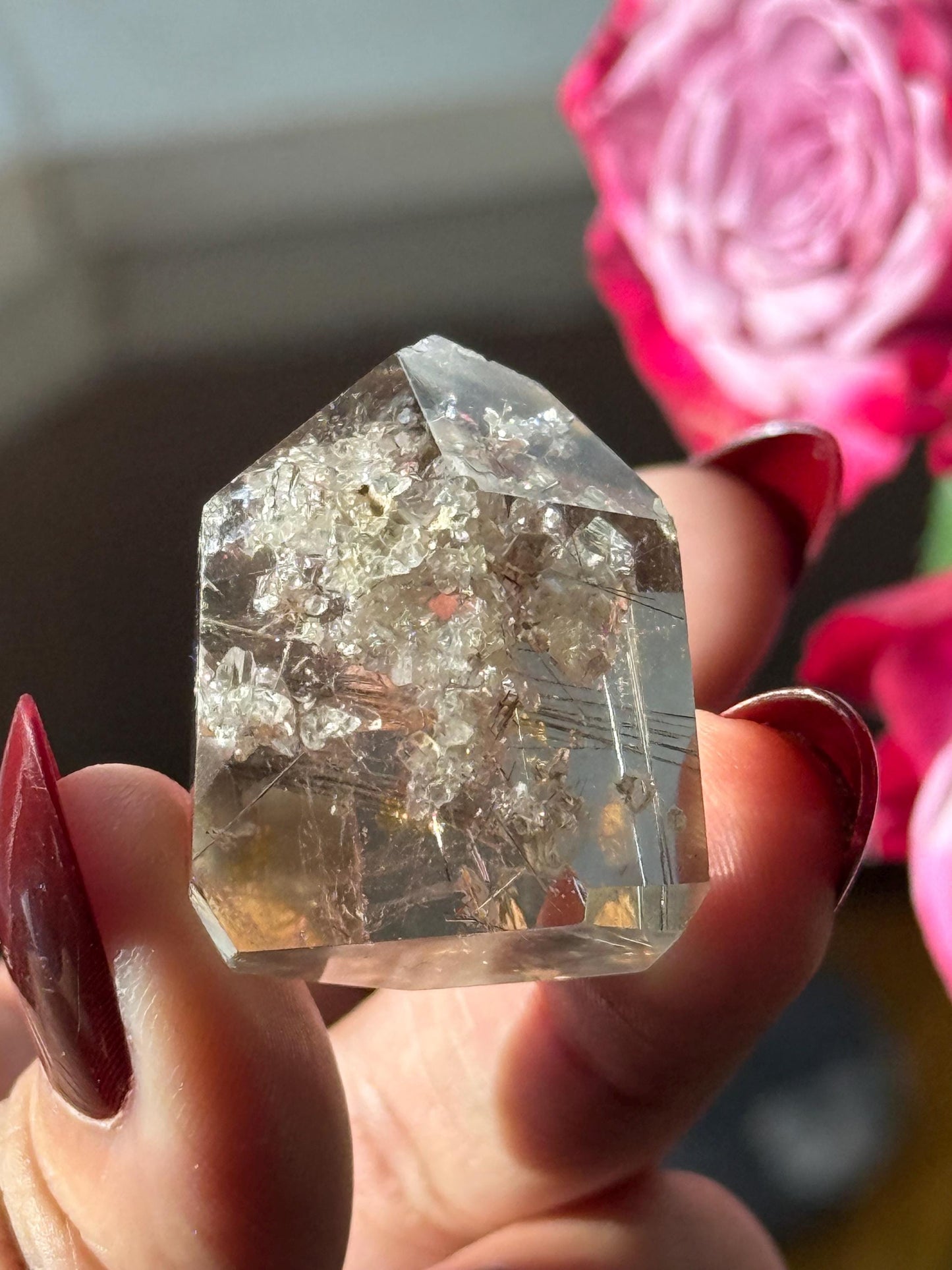 Silver Rutilated Quartz with Mica, Titanium dioxide mineral, Black Rutile, Rutilated Quartz, Rutile Quartz, Garden Quartz, MINI SIZE
