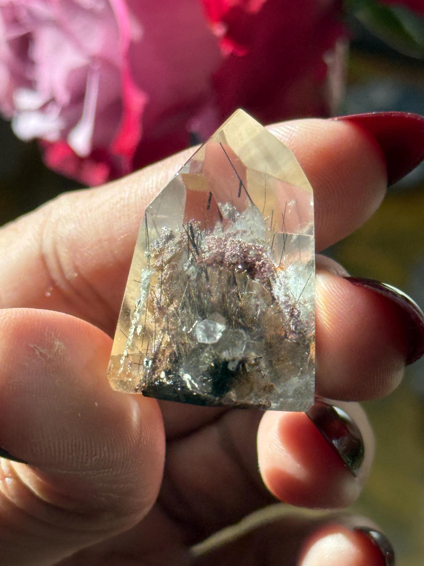 Mini Garden Quartz Point with Silver Rutile, Garden Quartz, Rutile Quartz, Lodolite Quartz, MINI Size