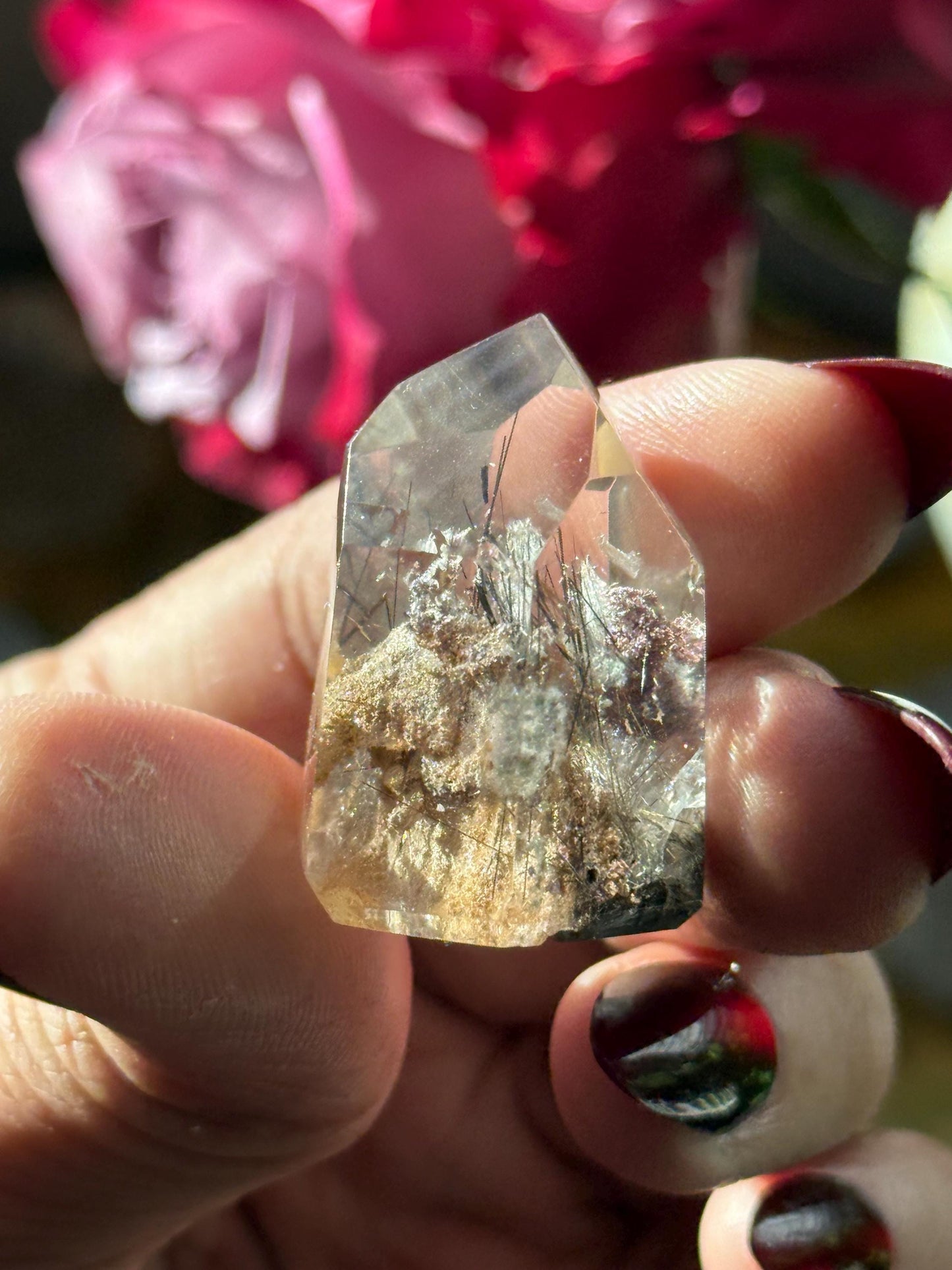 Mini Garden Quartz Point with Silver Rutile, Garden Quartz, Rutile Quartz, Lodolite Quartz, MINI Size