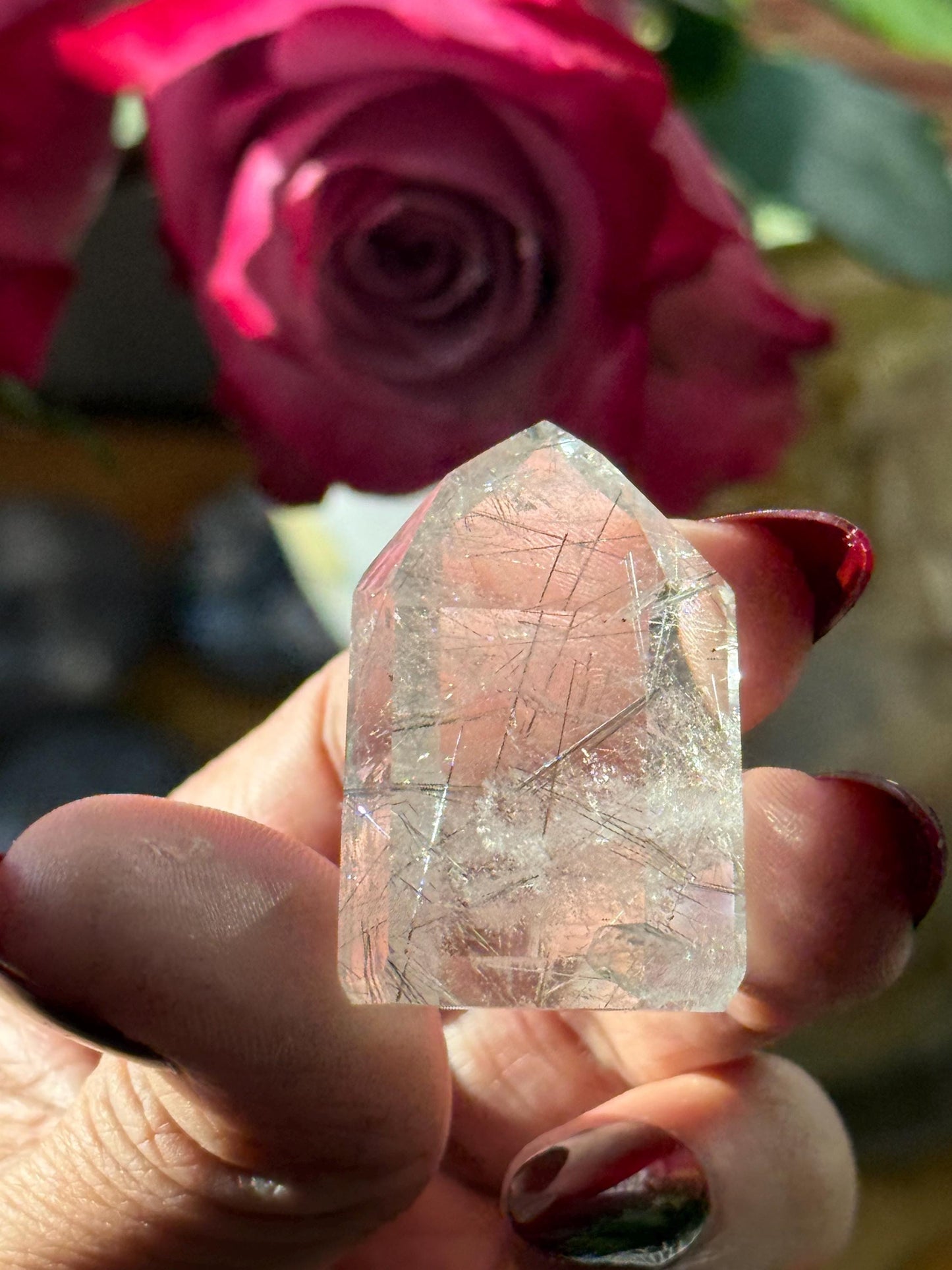 Silver Rutilated Quartz, Titanium dioxide mineral, Black Rutile, Rutilated Quartz, Rutile Quartz, Garden Quartz, MINI SIZE