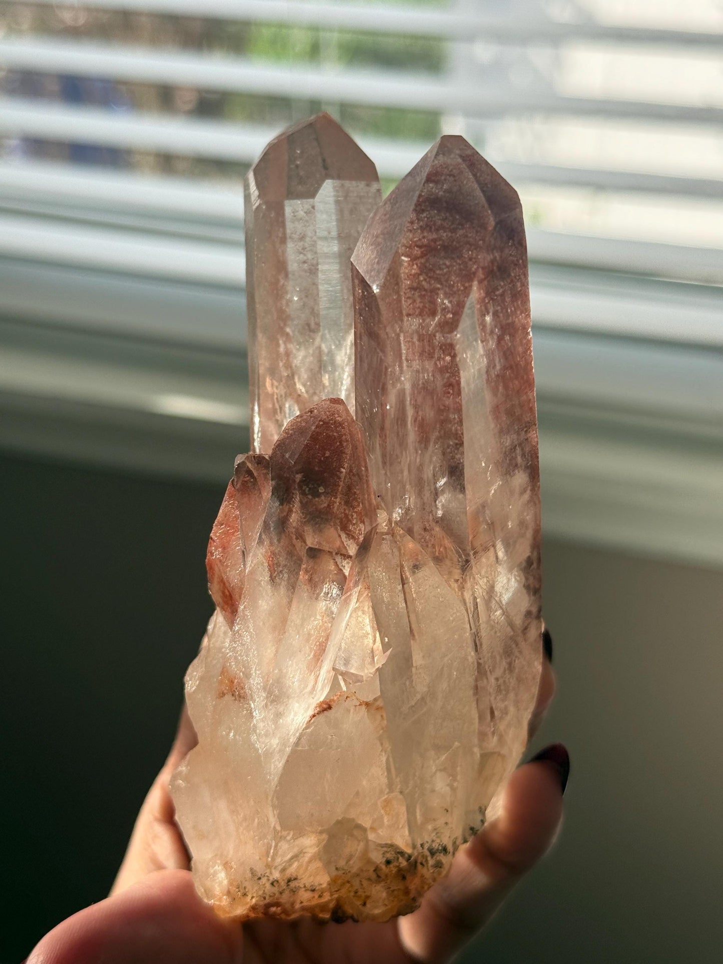 Raw Clear Quartz Cluster with Druzy Hematite “Dream Coat” Crystal Specimen,