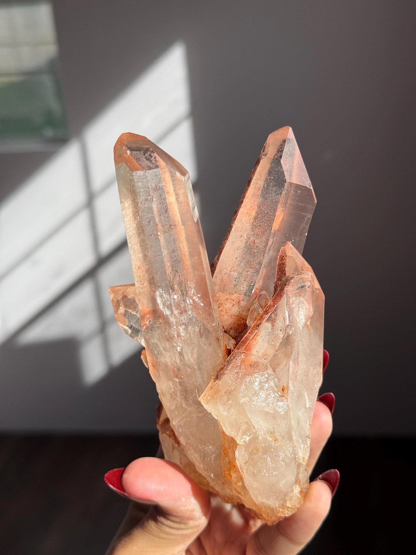 Raw Clear Quartz Cluster with Druzy Hematite “Dream Coat” Crystal Specimen,