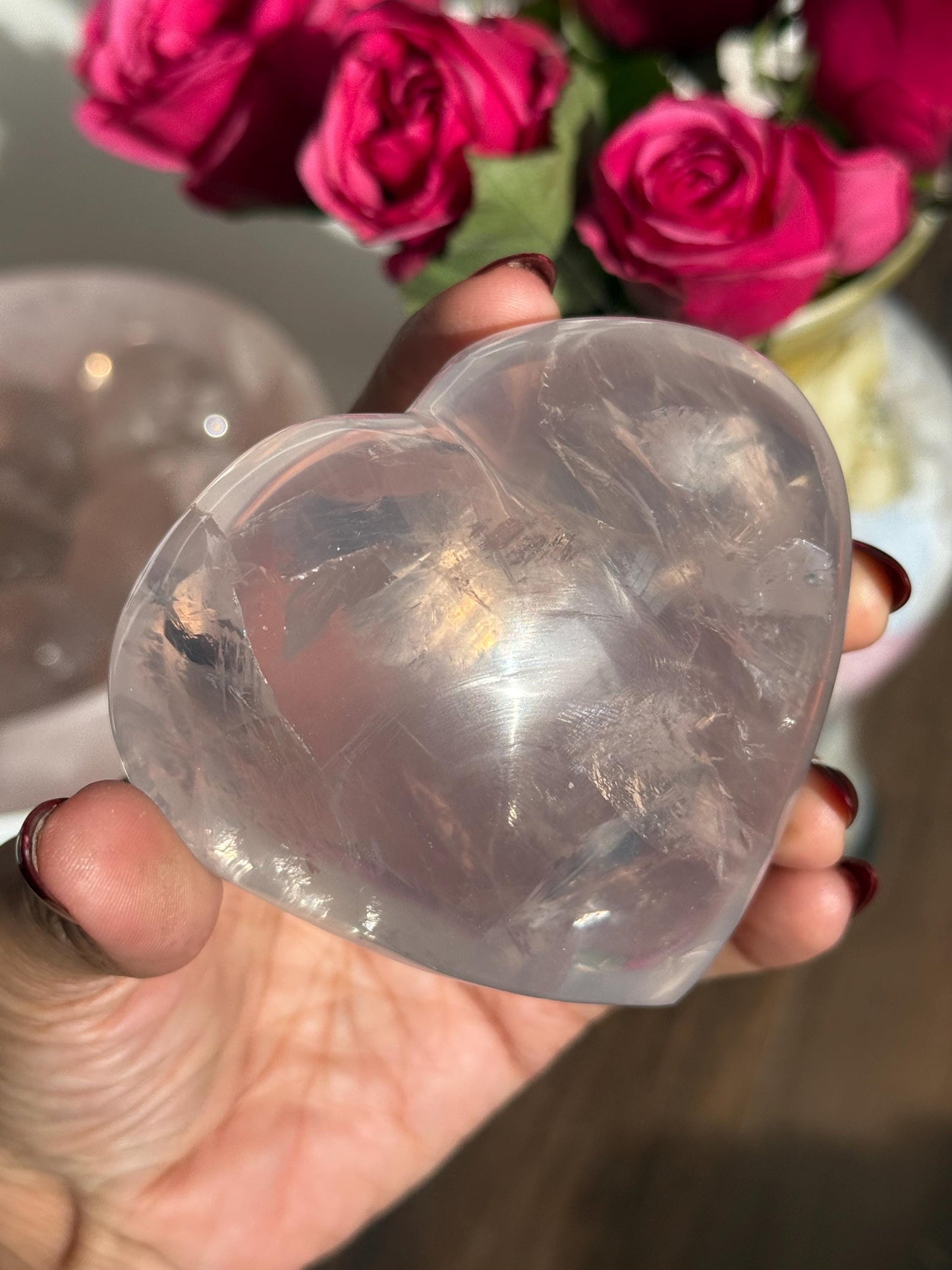 Girasol Rose Quartz Heart with Star Flash – Rose Quartz Heart, Healing Crystals, Crystal Gift for Crystal Lovers