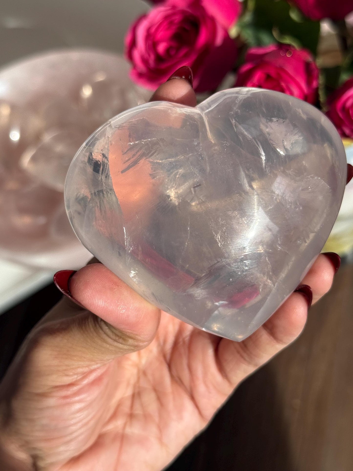 Girasol Rose Quartz Heart with Star Flash – Rose Quartz Heart, Healing Crystals, Crystal Gift for Crystal Lovers