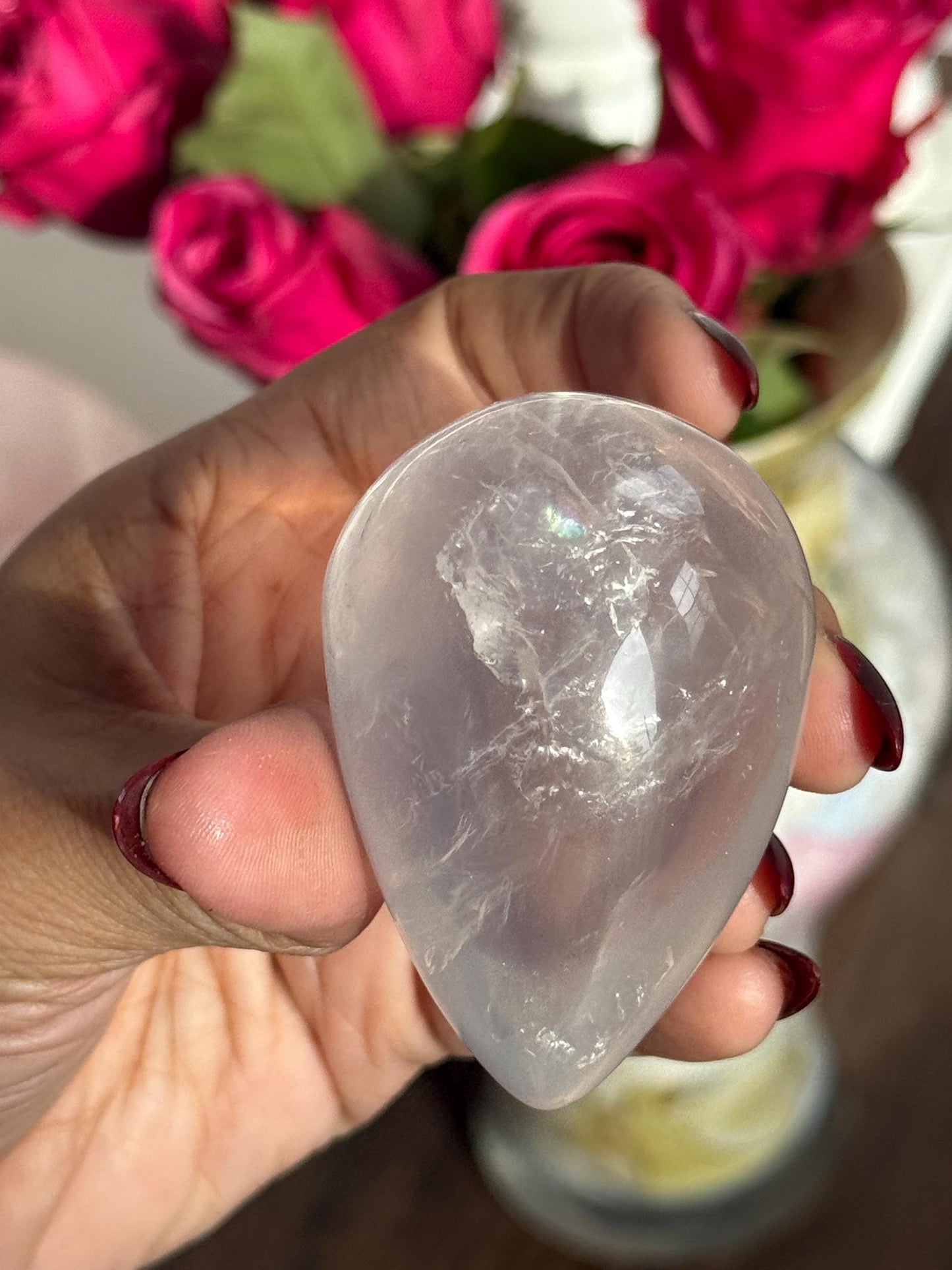Girasol Rose Quartz Egg with Star Flash – Rose Quartz Heart, Healing Crystals, Crystal Gift for Crystal Lovers