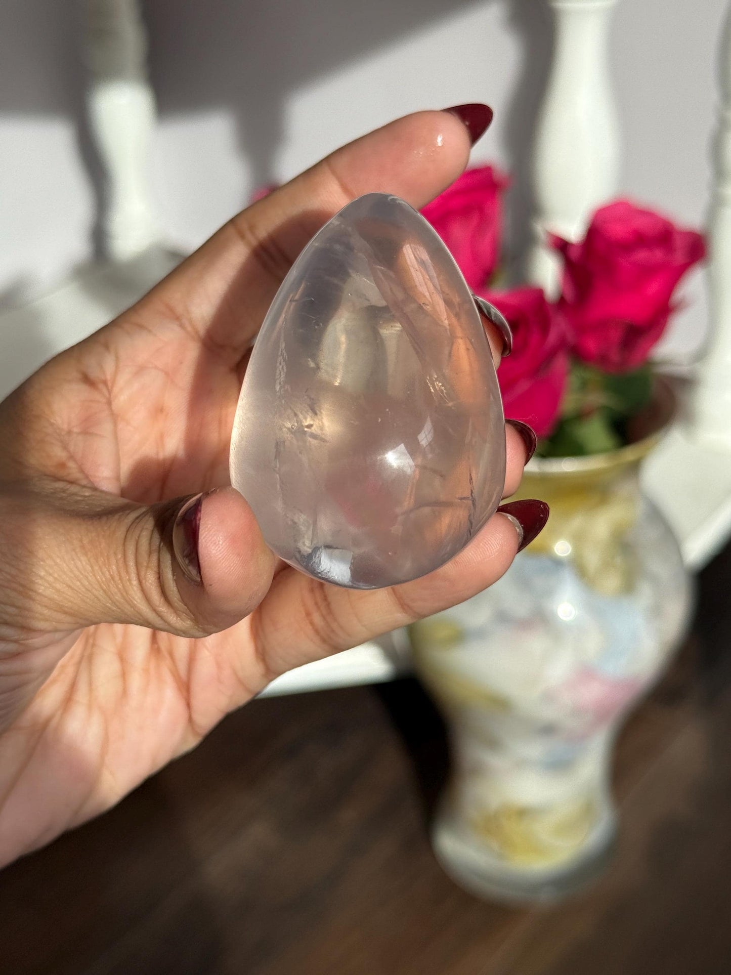 Girasol Rose Quartz Egg with Star Flash – Rose Quartz Heart, Healing Crystals, Crystal Gift for Crystal Lovers