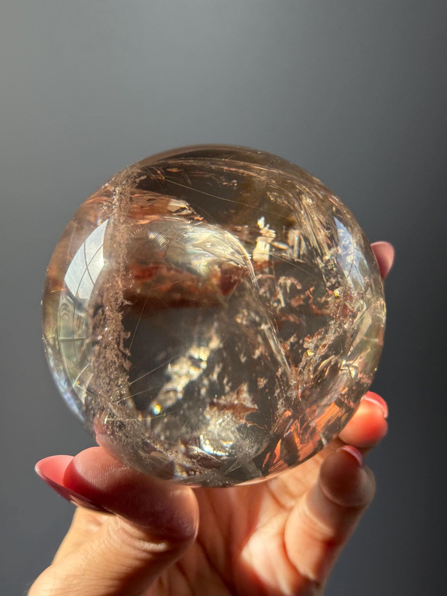 Smoky Quartz with Golden Rutile & Red Hematoid – Natural Mineral Specimen, Healing Crystals