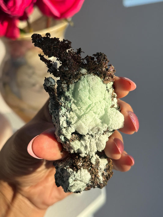 Copper & Blue Aragonite Specimen: Rare Collector Mineral Stone