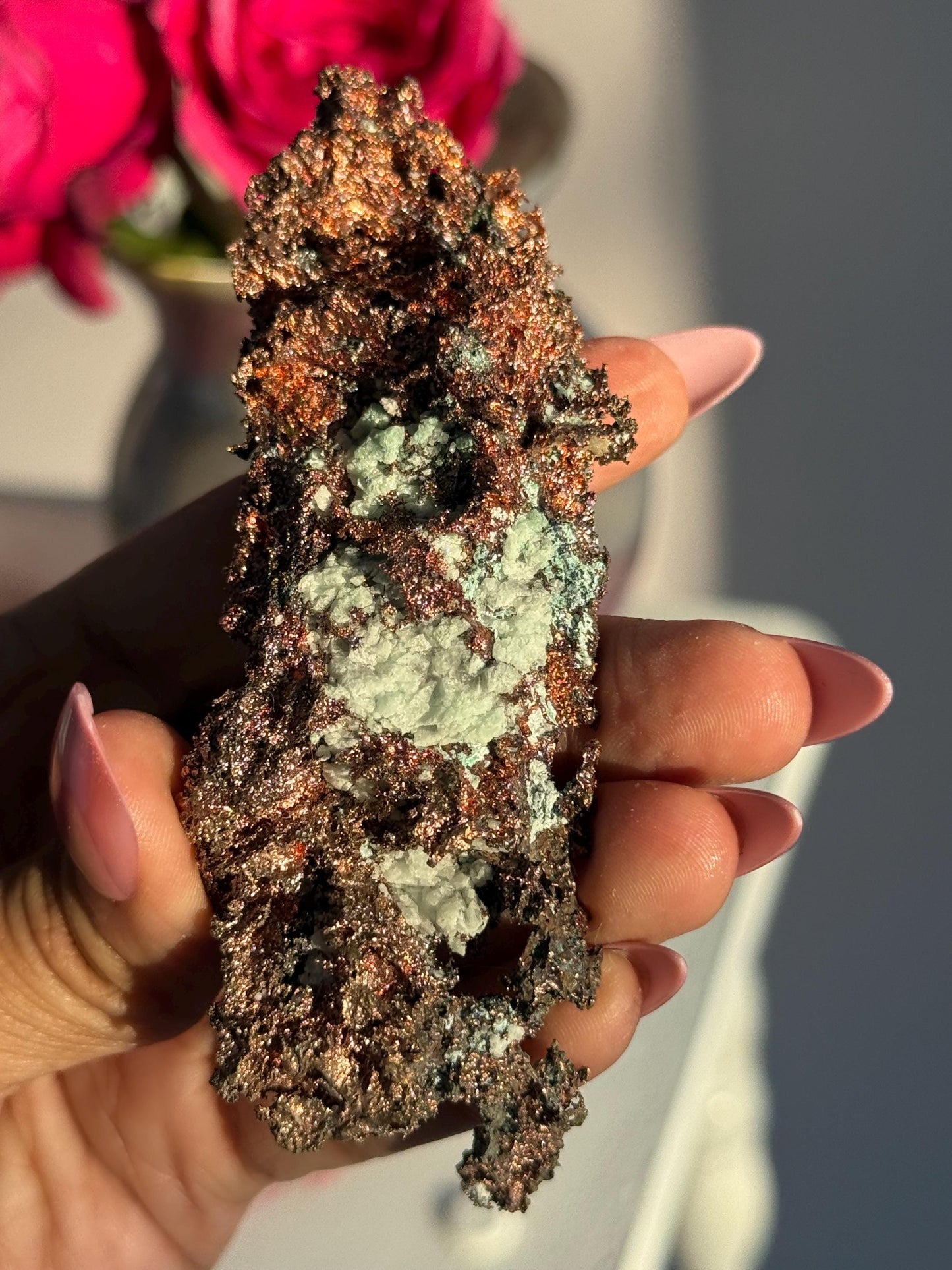 Copper & Blue Aragonite Specimen: Rare Collector Mineral Stone