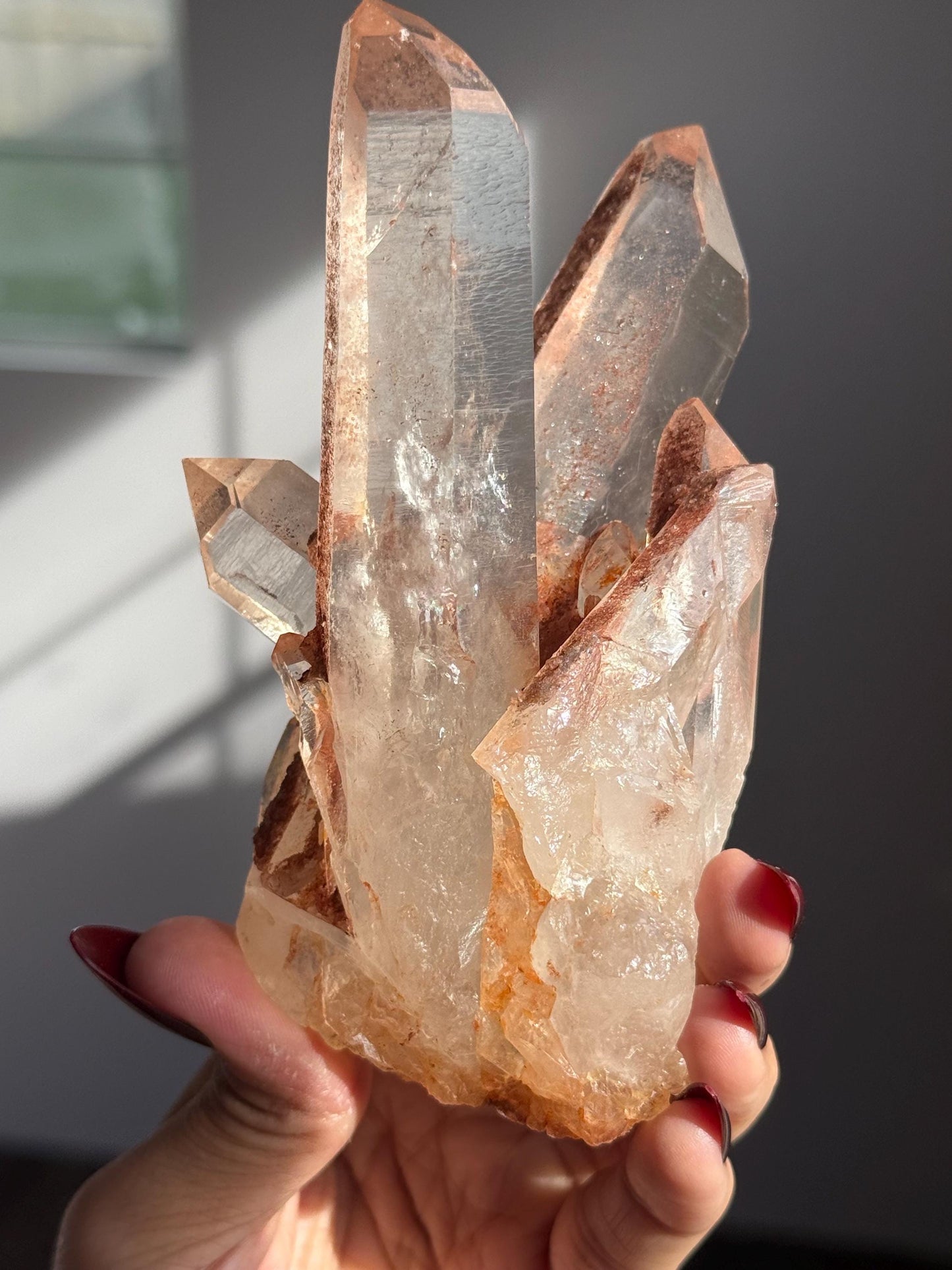 Raw Clear Quartz Cluster with Druzy Hematite “Dream Coat” Crystal Specimen,