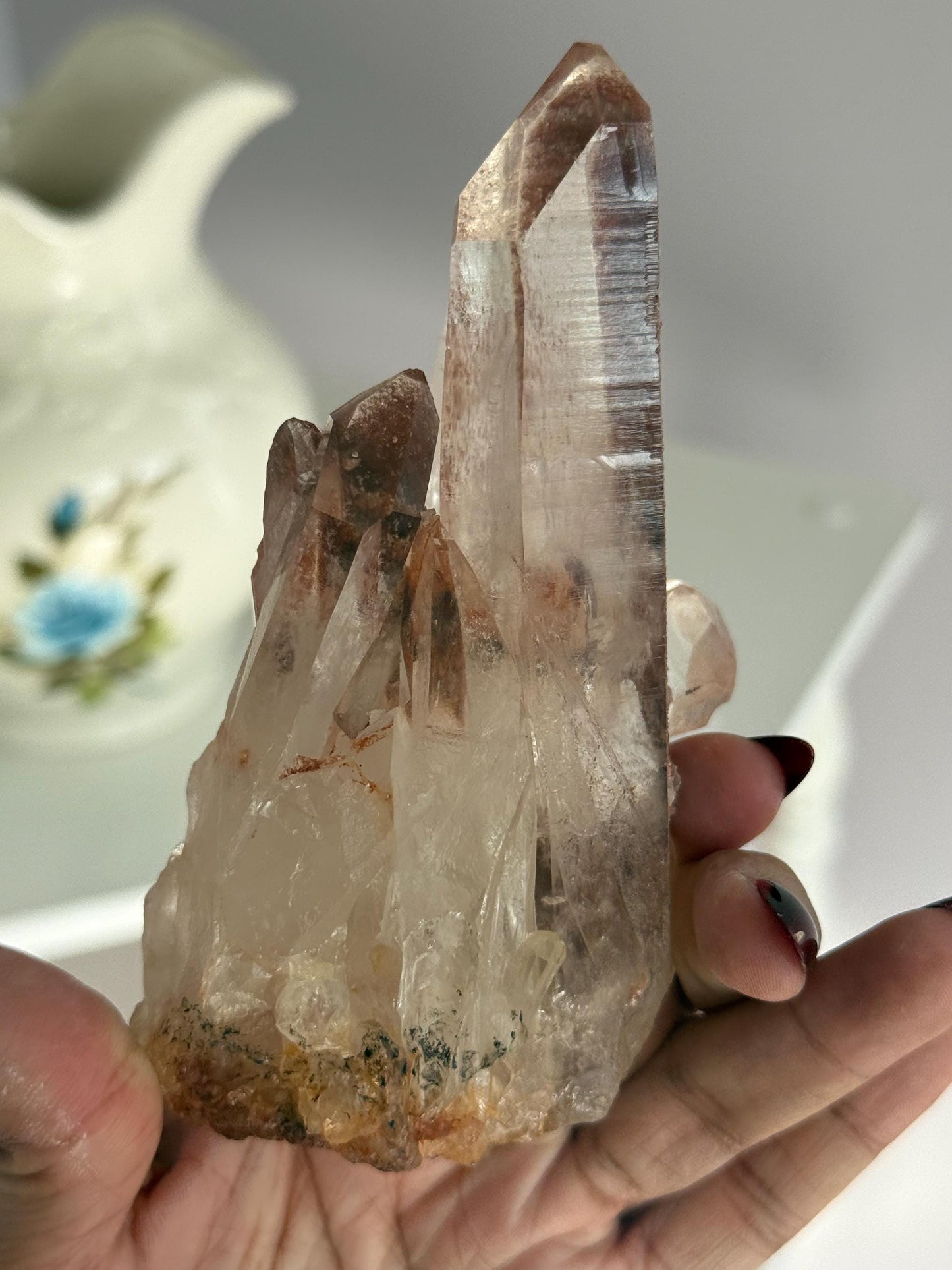 Raw Clear Quartz Cluster with Druzy Hematite “Dream Coat” Crystal Specimen,