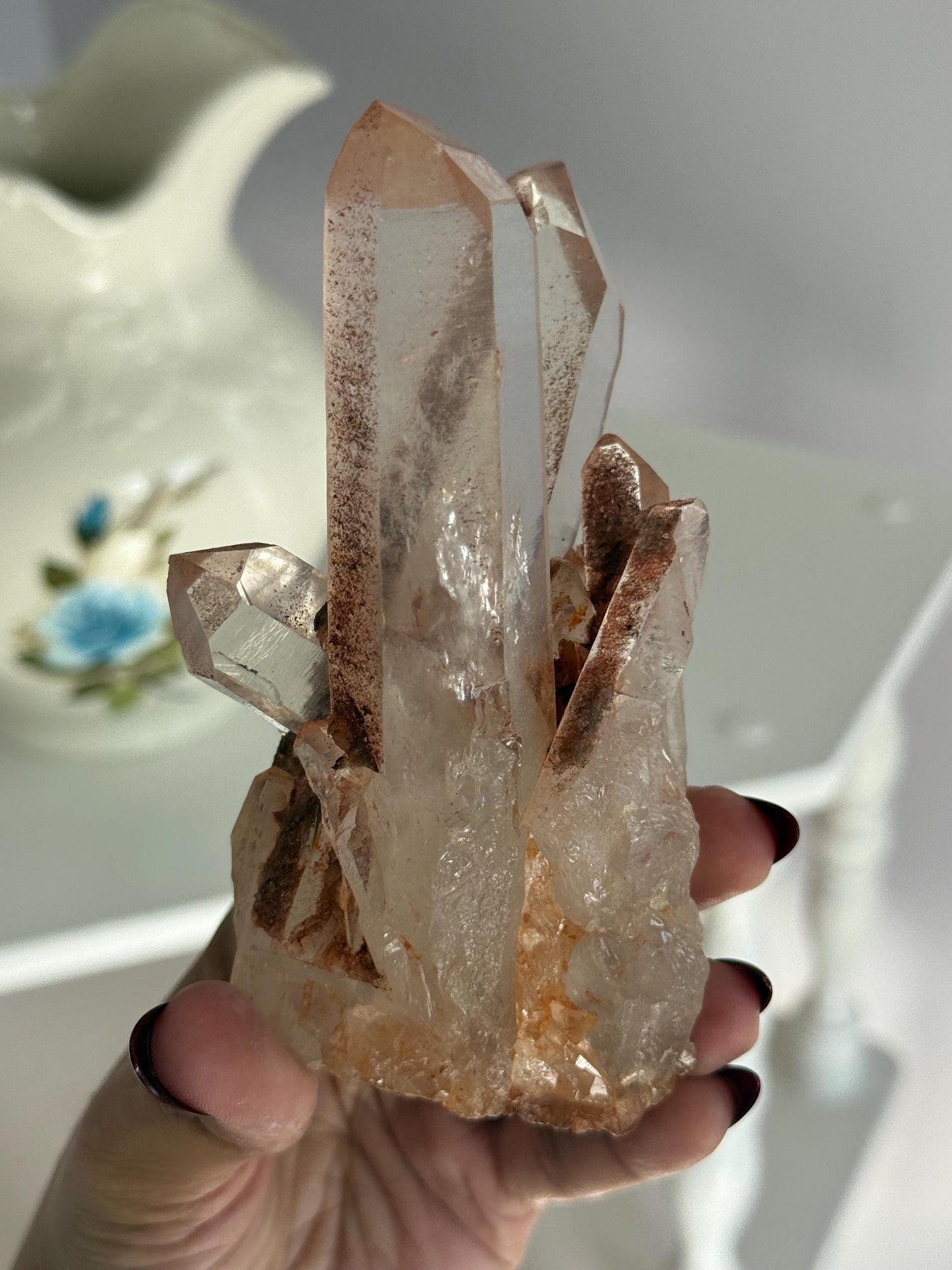 Raw Clear Quartz Cluster with Druzy Hematite “Dream Coat” Crystal Specimen,