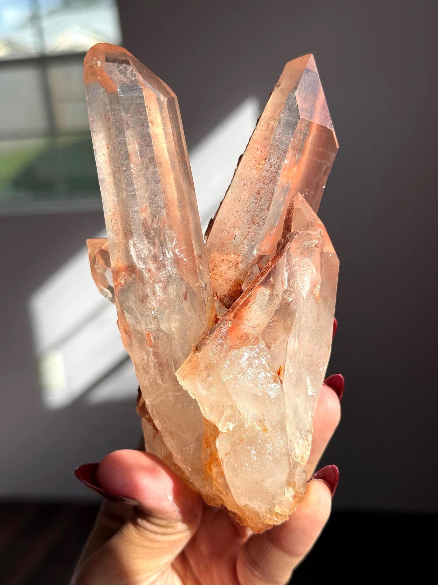 Raw Clear Quartz Cluster with Druzy Hematite “Dream Coat” Crystal Specimen,