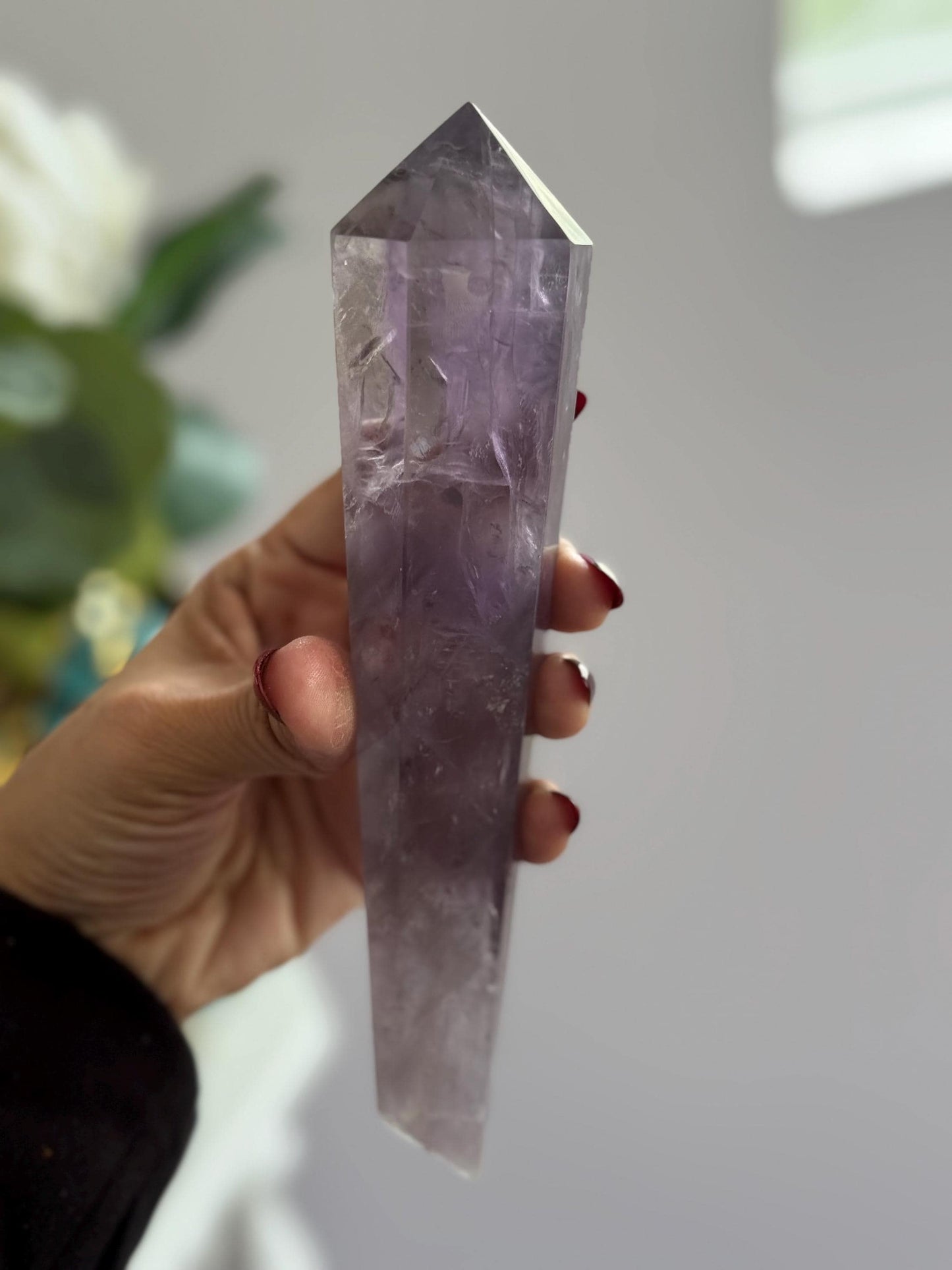 Rainbow Amethyst Wand Point – Natural Amethyst Quartz Crystal for Healing, Meditation & Mineral Specimen collectors