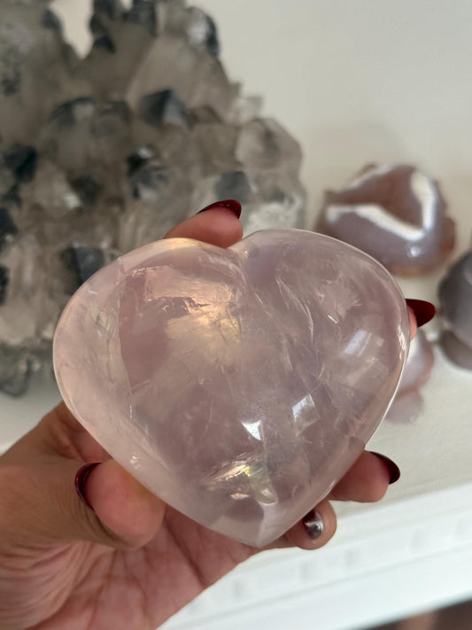 Girasol Rose Quartz Heart with Star Flash – Rose Quartz Heart, Healing Crystals, Crystal Gift for Crystal Lovers