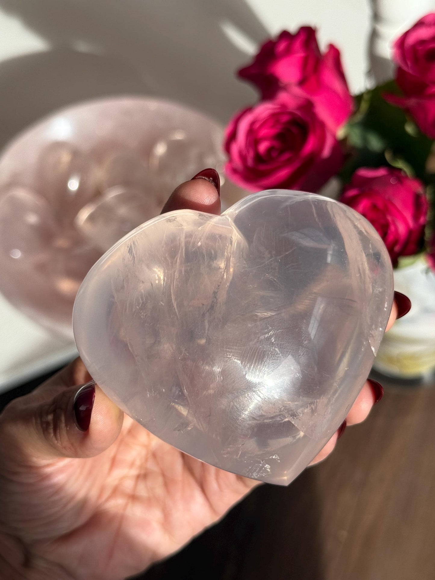Girasol Rose Quartz Heart with Star Flash – Rose Quartz Heart, Healing Crystals, Crystal Gift for Crystal Lovers