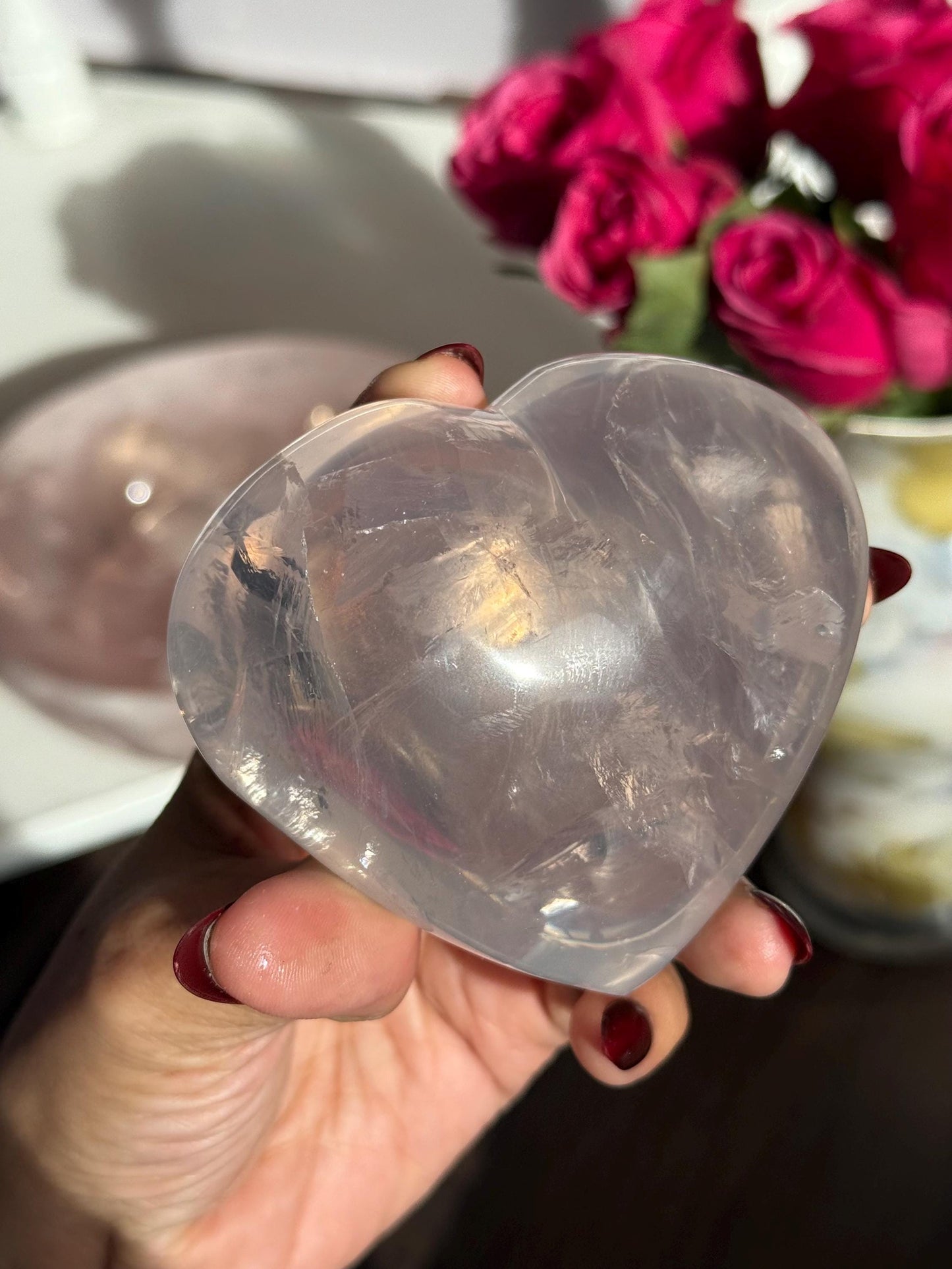 Girasol Rose Quartz Heart with Star Flash – Rose Quartz Heart, Healing Crystals, Crystal Gift for Crystal Lovers