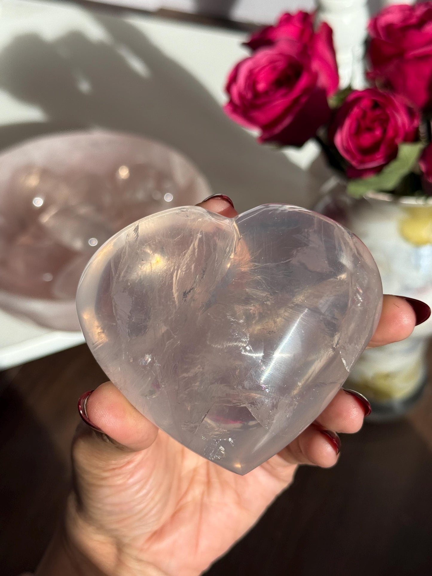 Girasol Rose Quartz Heart with Star Flash – Rose Quartz Heart, Healing Crystals, Crystal Gift for Crystal Lovers