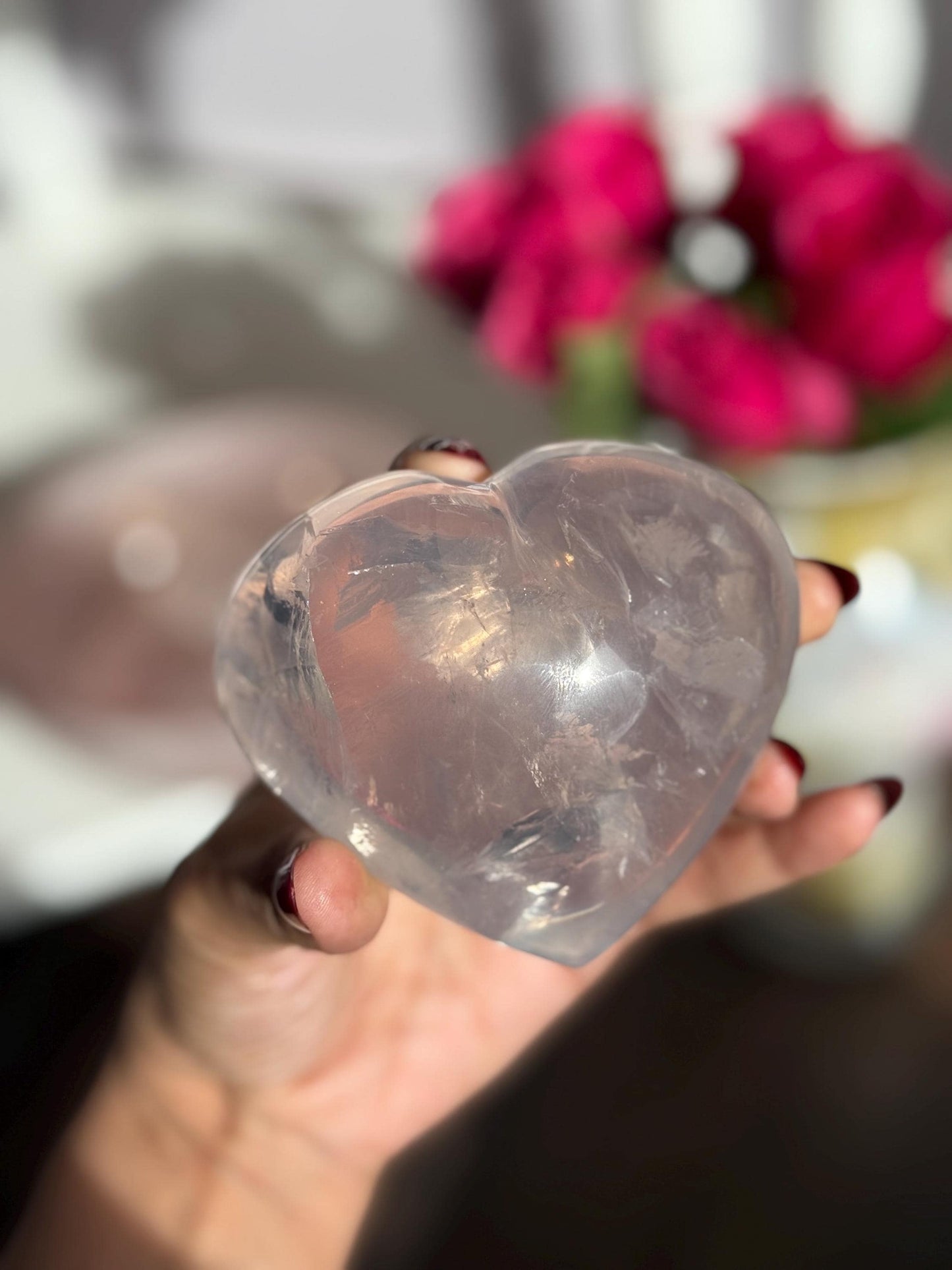 Girasol Rose Quartz Heart with Star Flash – Rose Quartz Heart, Healing Crystals, Crystal Gift for Crystal Lovers