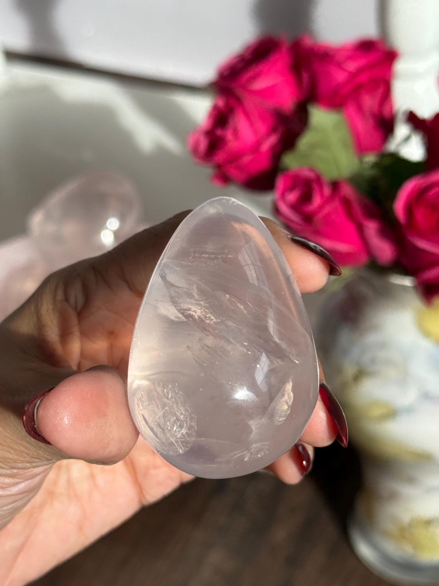 Girasol Rose Quartz Egg with Star Flash – Rose Quartz Heart, Healing Crystals, Crystal Gift for Crystal Lovers