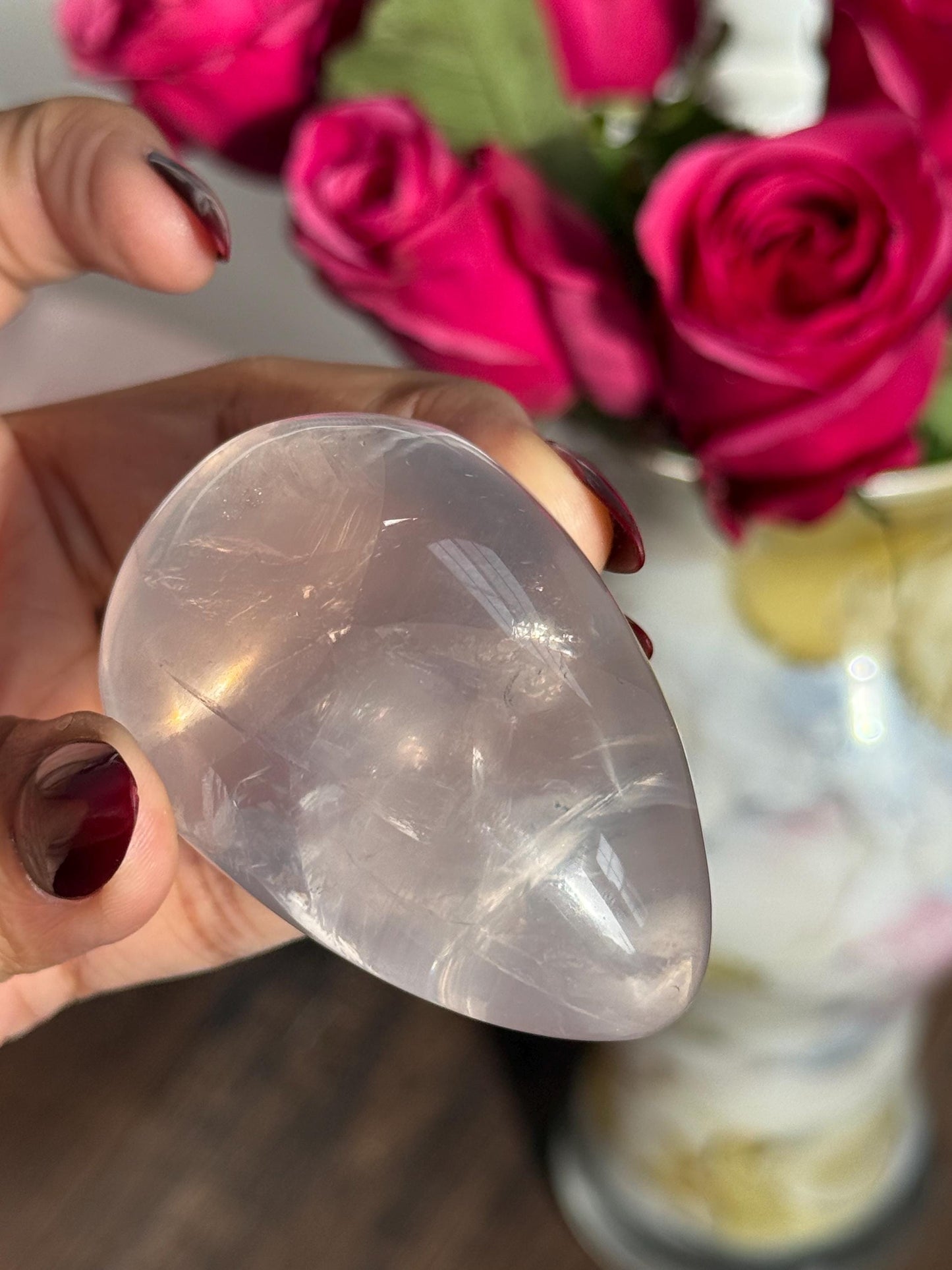 Girasol Rose Quartz Egg with Star Flash – Rose Quartz Heart, Healing Crystals, Crystal Gift for Crystal Lovers