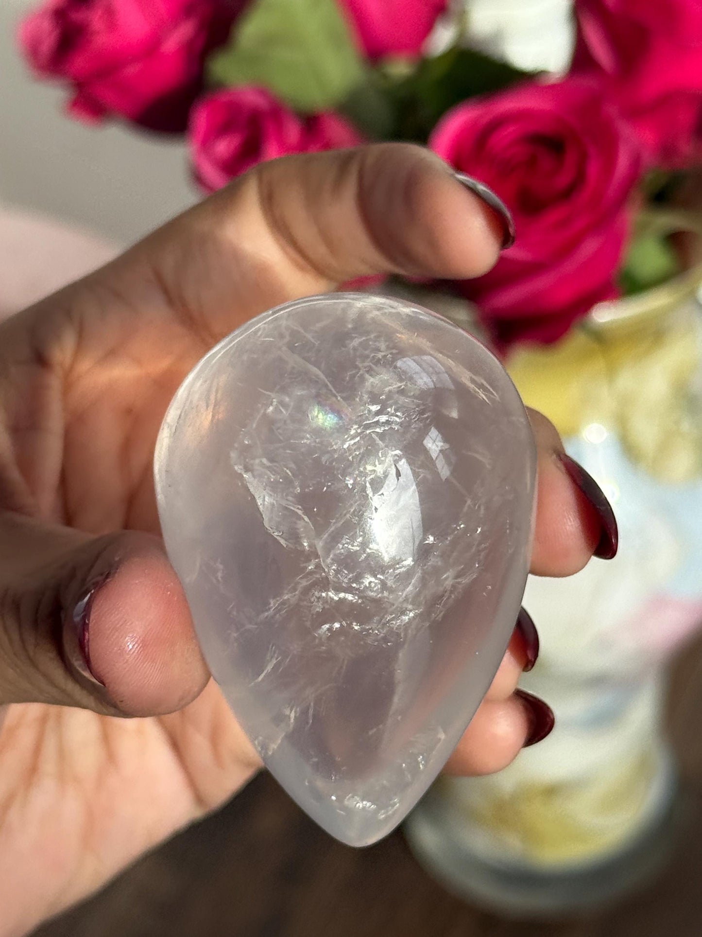 Girasol Rose Quartz Egg with Star Flash – Rose Quartz Heart, Healing Crystals, Crystal Gift for Crystal Lovers