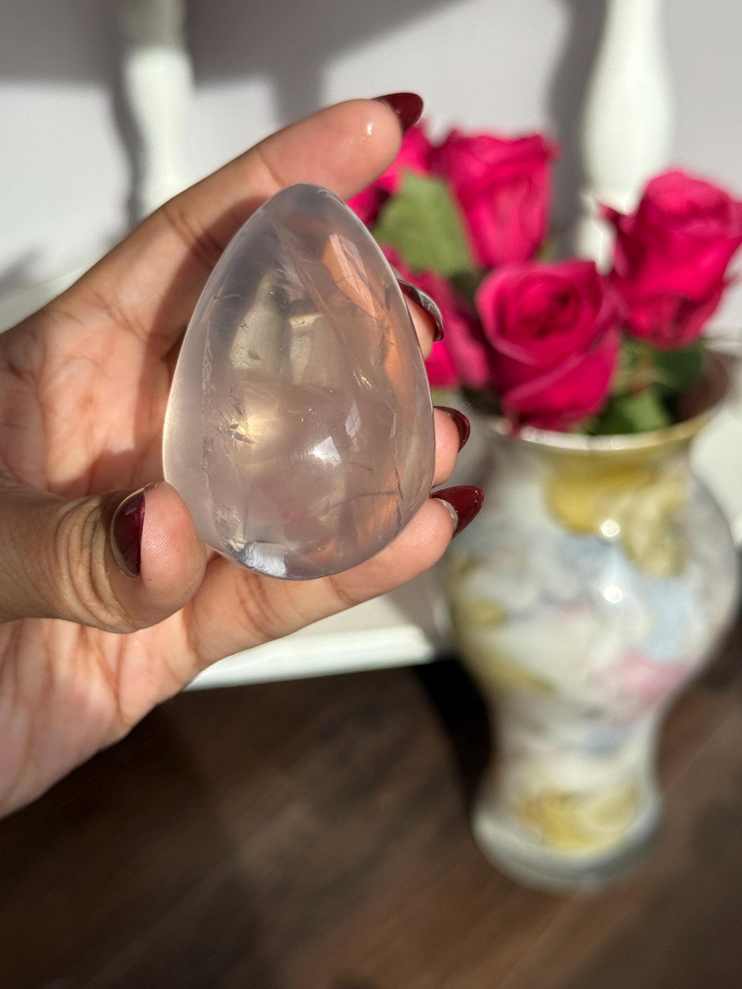 Girasol Rose Quartz Egg with Star Flash – Rose Quartz Heart, Healing Crystals, Crystal Gift for Crystal Lovers