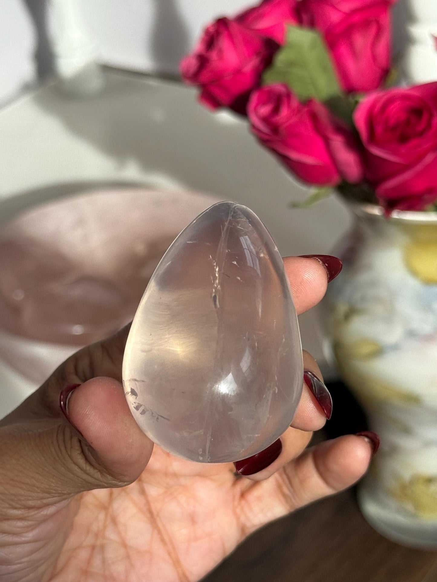 Girasol Rose Quartz Egg with Star Flash – Rose Quartz Heart, Healing Crystals, Crystal Gift for Crystal Lovers