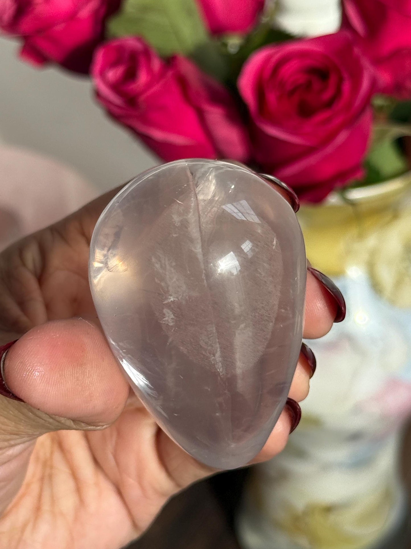 Girasol Rose Quartz Egg with Star Flash – Rose Quartz Heart, Healing Crystals, Crystal Gift for Crystal Lovers