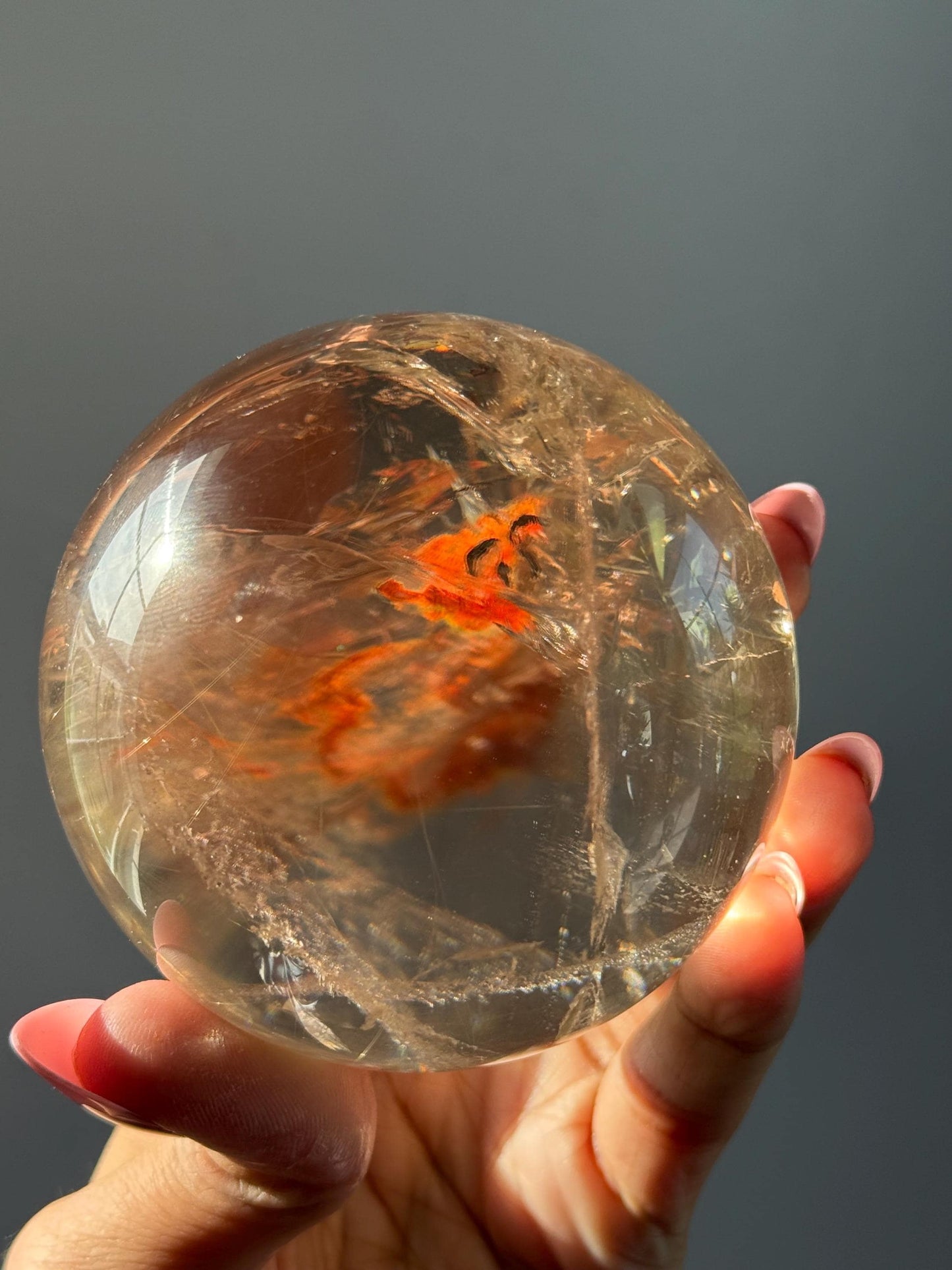 Smoky Quartz with Golden Rutile & Red Hematoid – Natural Mineral Specimen, Healing Crystals