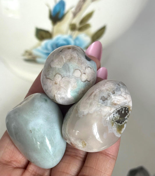 Green Flower Agate Tumbles Set of 3: Healing Crystals