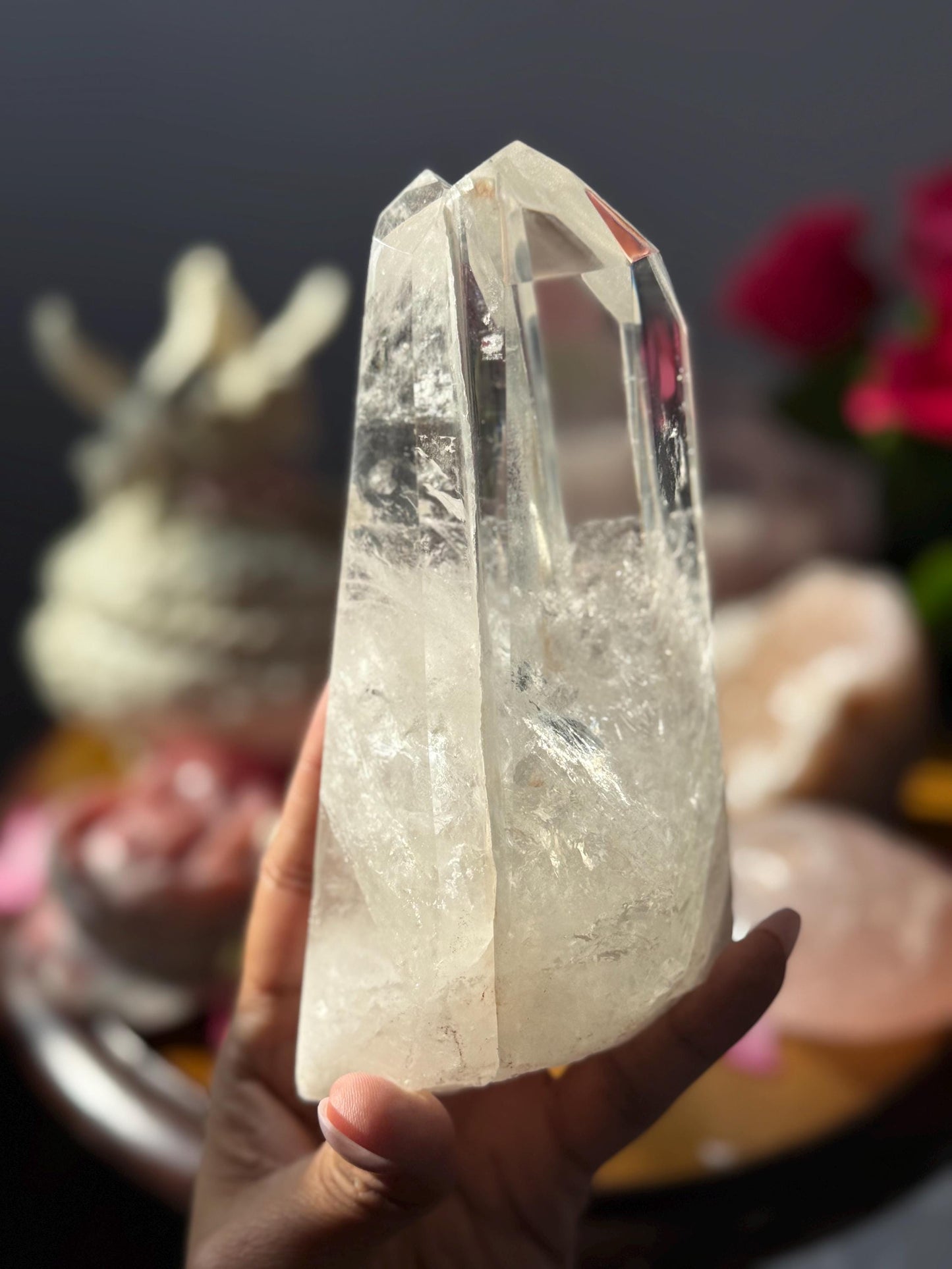 Twin Quartz Crystal on Wooden Stand, Natural Twin Quartz, Twin Flame Quartz, Home Decoration