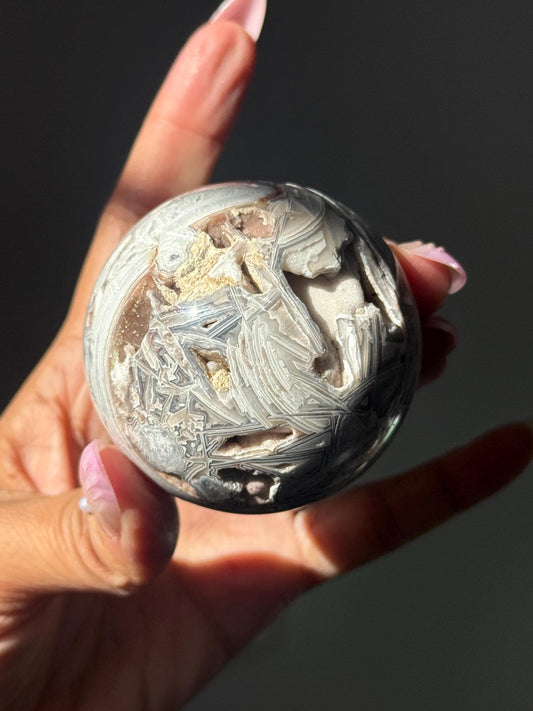 Mexican Crazy Lace Agate Sphere with Druzy – Intricate Banded Agate from Chihuahua, Mexico