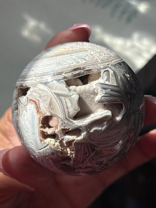 Mexican Crazy Lace Agate Sphere with Druzy – Intricate Banded Agate from Chihuahua, Mexico