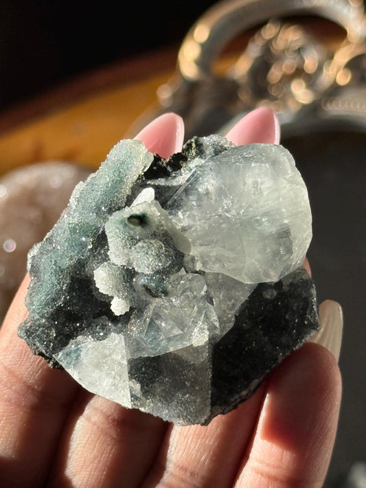 Blue Apophyllite Cluster, SmalApophyllite Quartz with Druzy, Small Mini
