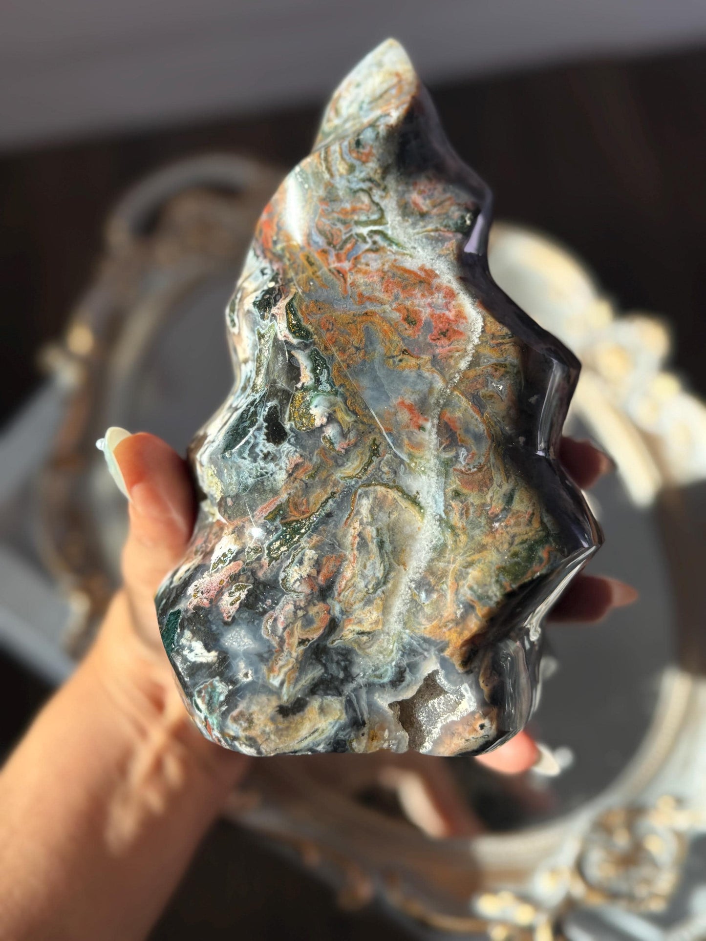 Large Colorful Ocean Jasper Flame, Pink & Red Ocean Jasper Crystal, Unique Natural Jasper from Madagascar