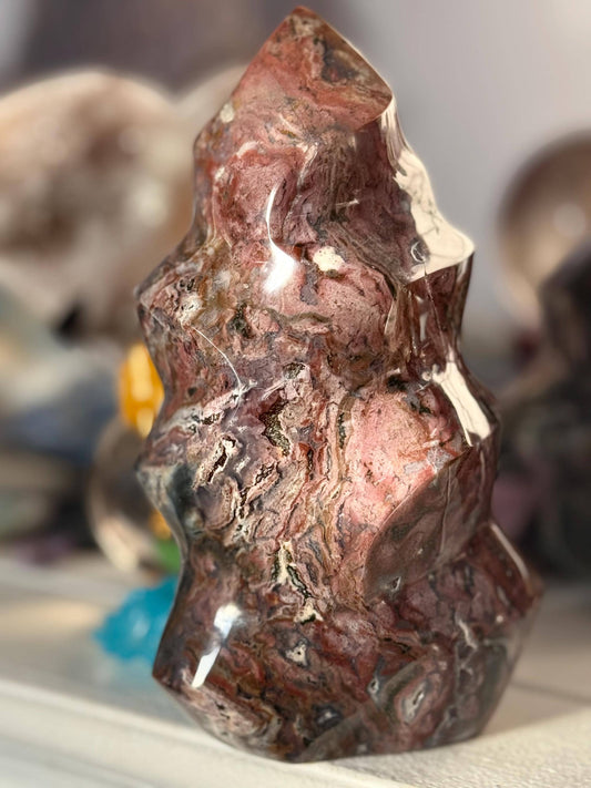 Pink Ocean Jasper Flame, Red Ocean Jasper, Ocean Jasper, Crystal Decor, Unique Gift