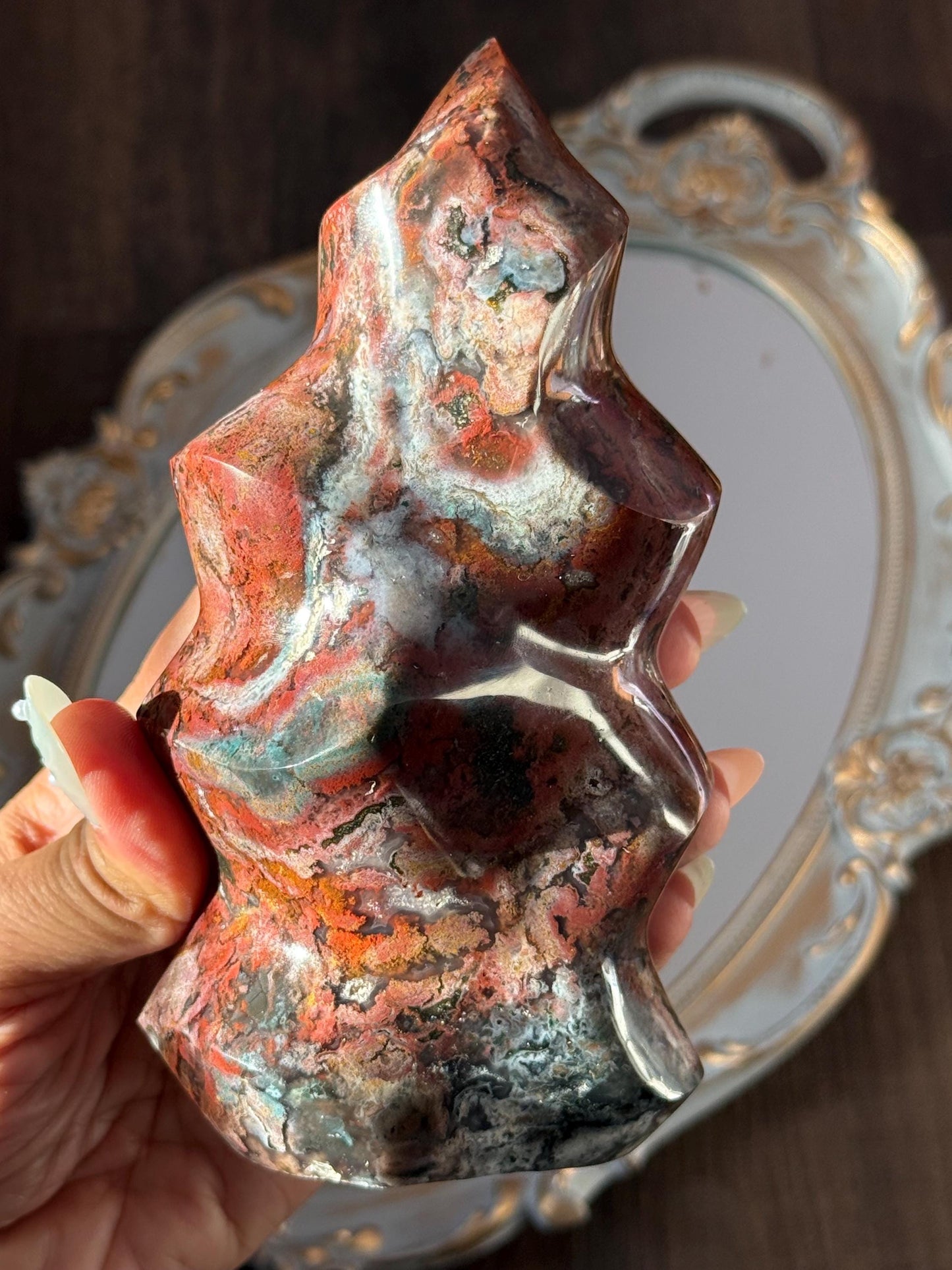 Red Ocean Jasper Flame, Red Ocean Jasper, Crystal Decor, Unique Gift