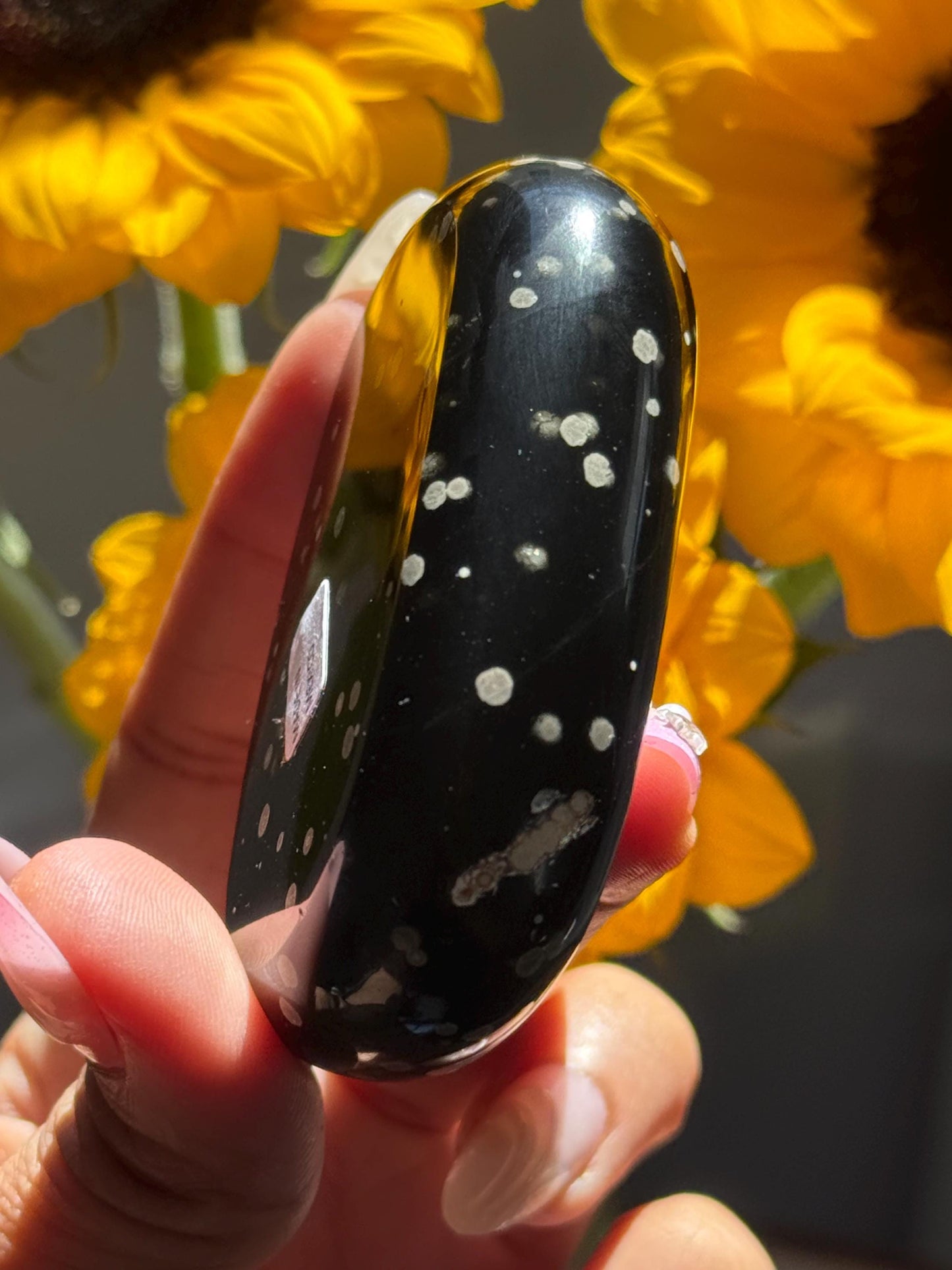 Stardust Obsidian Palm Stone – Rare Jalisco Obsidian, New Mexico Find, Matte Star-Dusted Pattern, Unique Mexican Obsidian