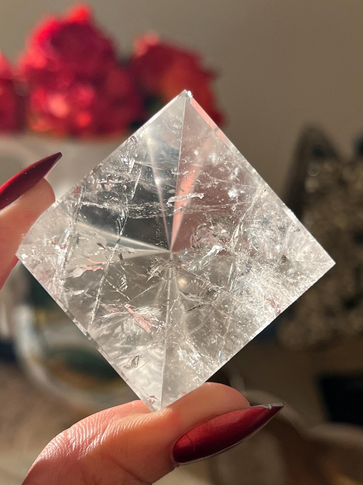 Natural Clear Quartz Pyramid With Chevron Patterns, Crystal Pyramid, Crystal Carvings, Clear Quartz, Spiritual Gifts, Crystal Gifts, Pyramid